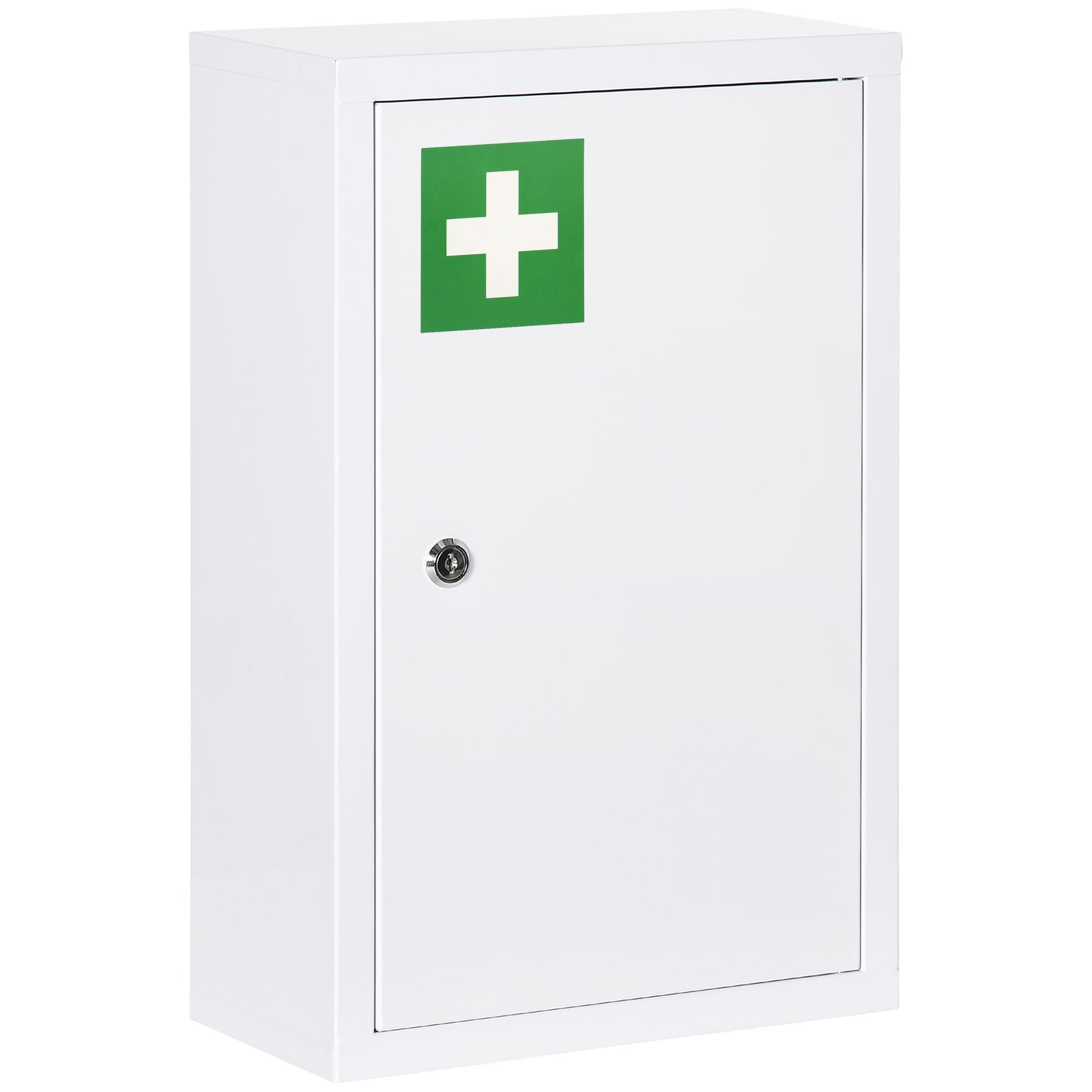 White Lockable Steel Medicine Cabinet, 3-Tier Wall Storage