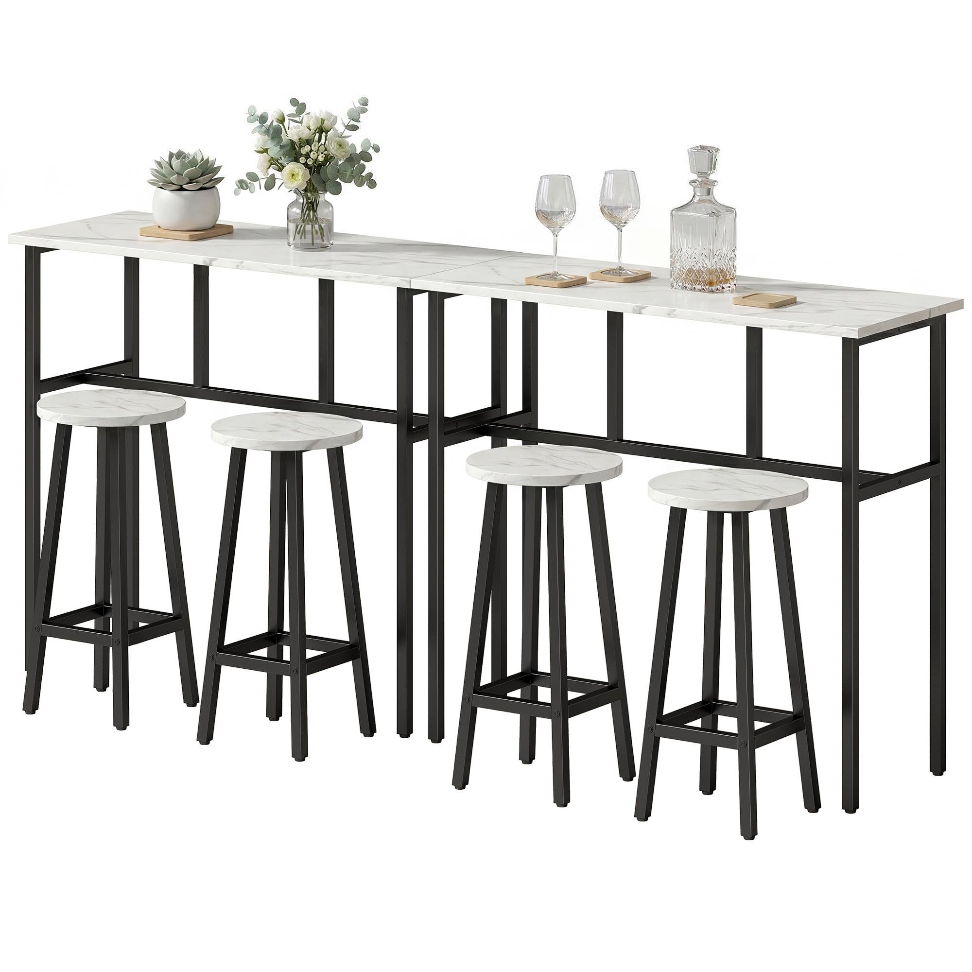 White Marble Bar Set with Two Tables and Four Stools