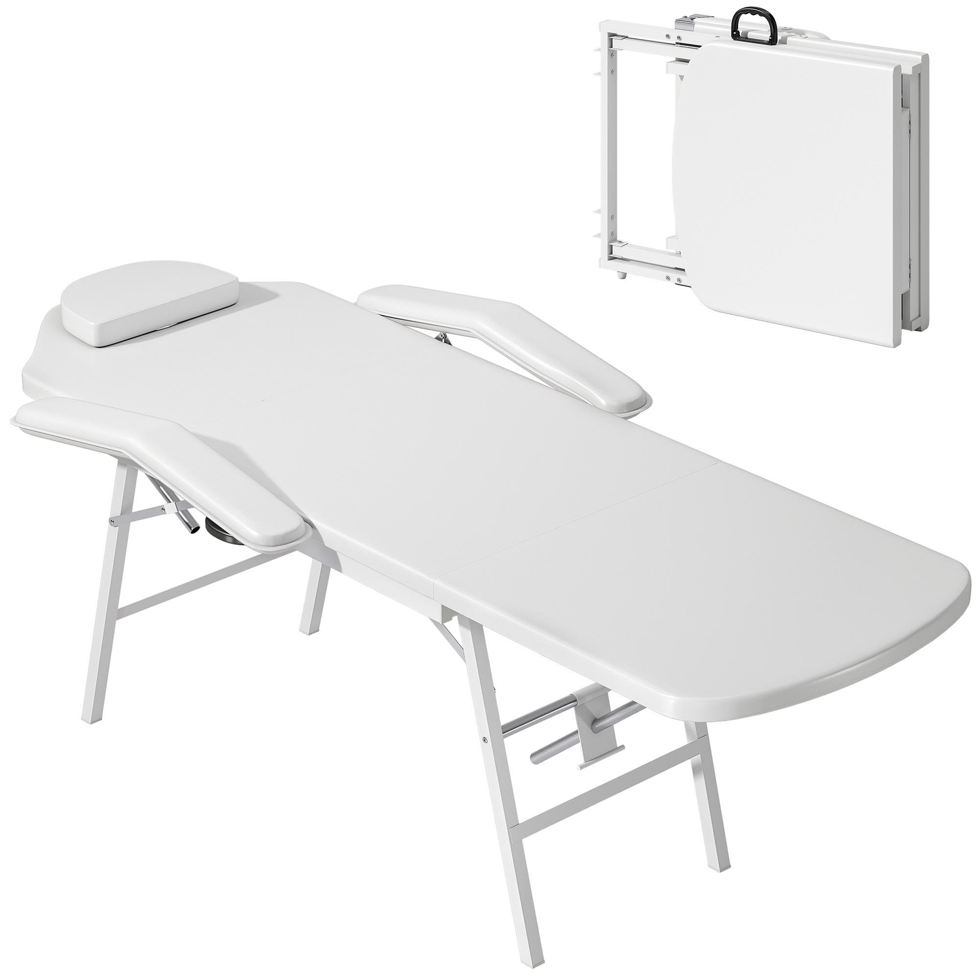 White Foldable Massage Bed with Adjustable Support
