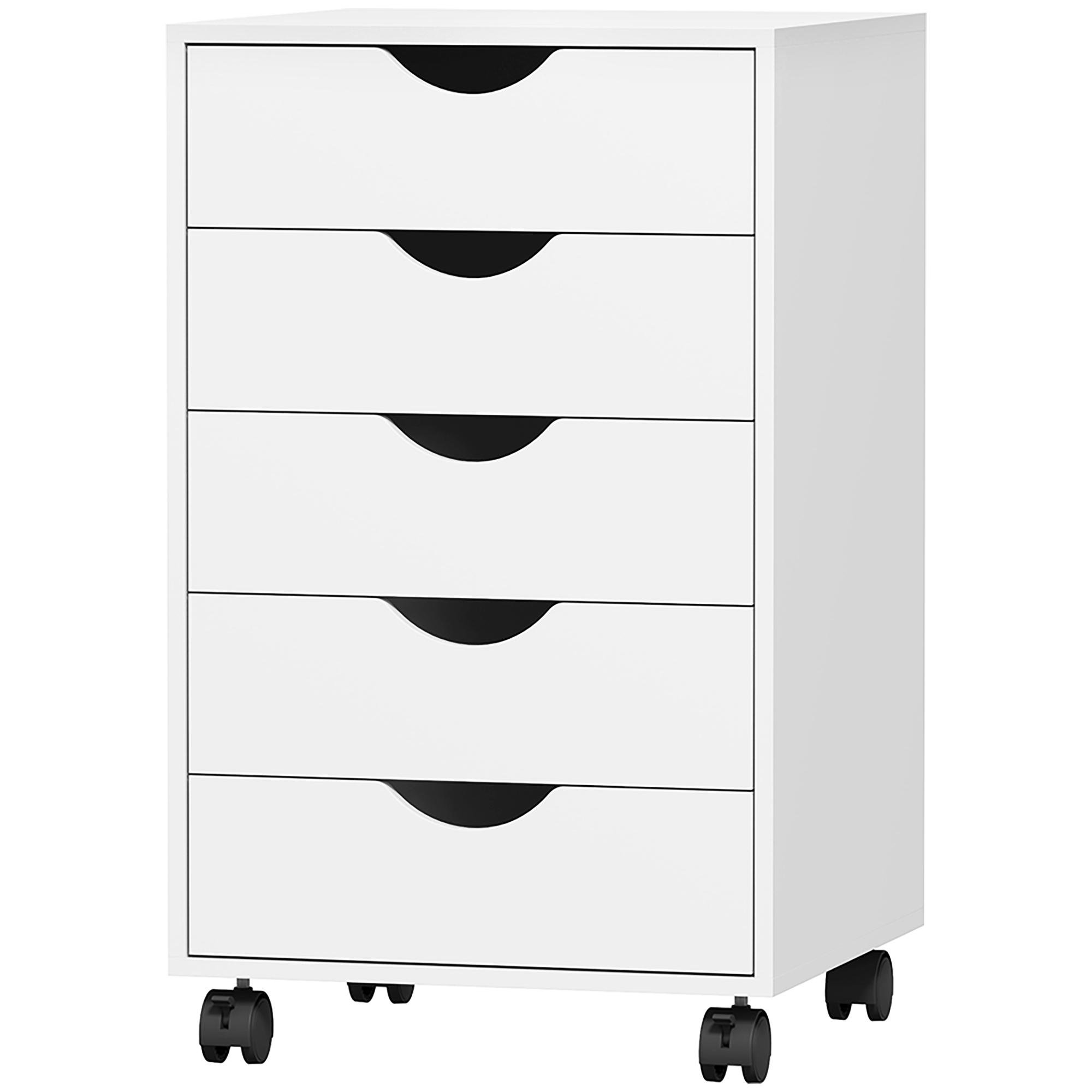 White Five Drawer MDF Cabinet with Casters, 15.7" x 15.7" x 26.4"