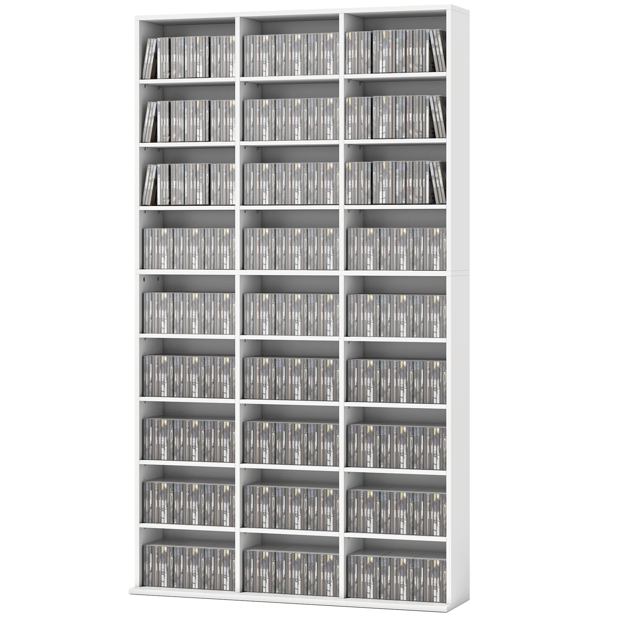 White 835 CD Media Cabinet with Adjustable Storage