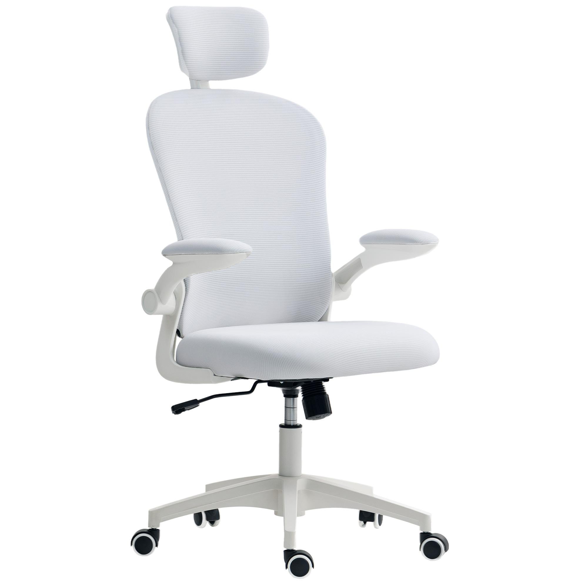 White 4D Lumbar Office Chair with Adjustable Headrest