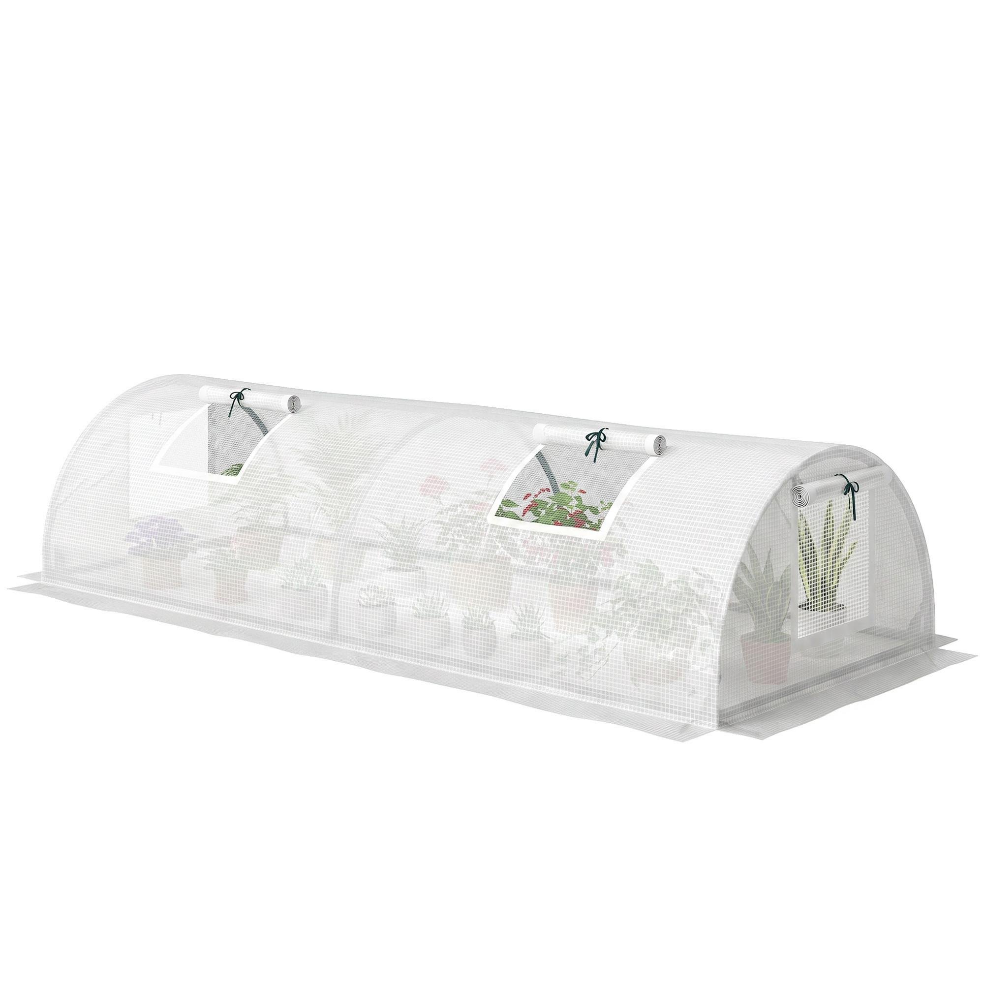 white PE mini greenhouse with 5 mesh windows, 7' x 3' x 2'