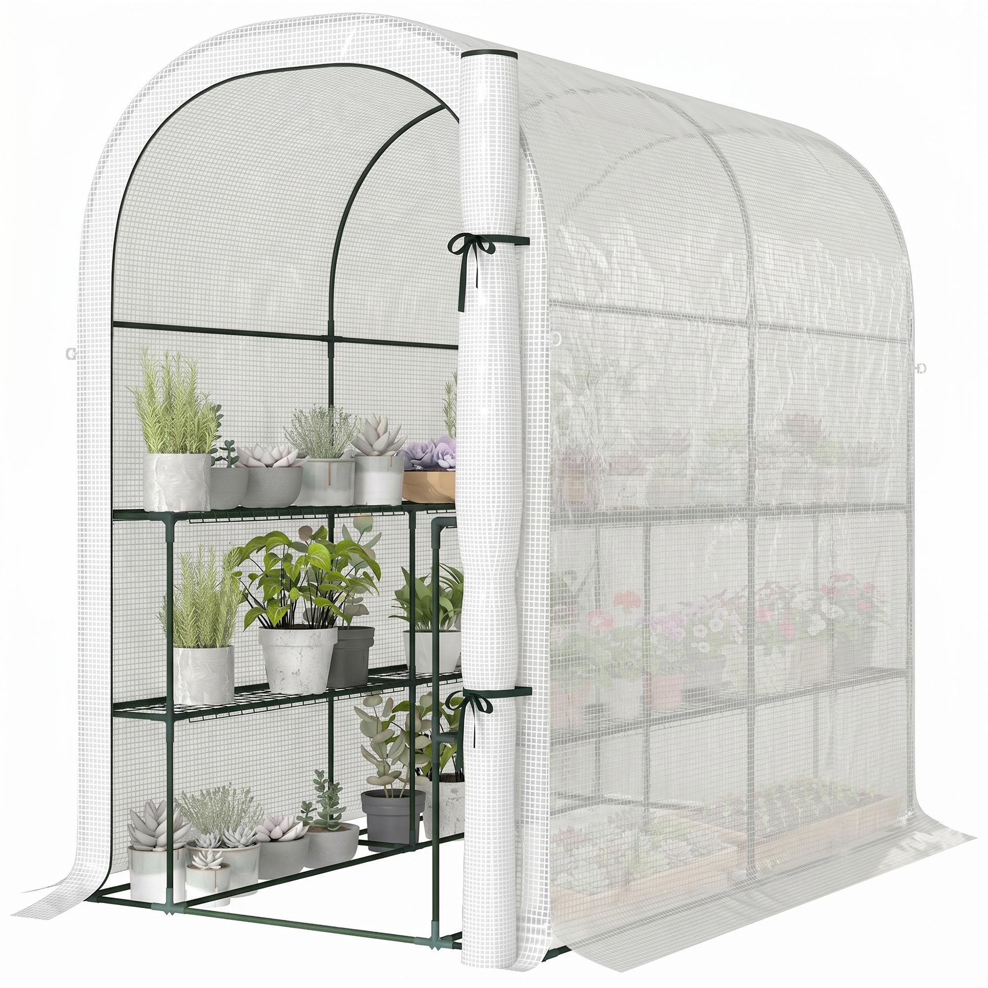 White Shelved Mini Greenhouse, 48.4 x 73.6 x 74.4 in