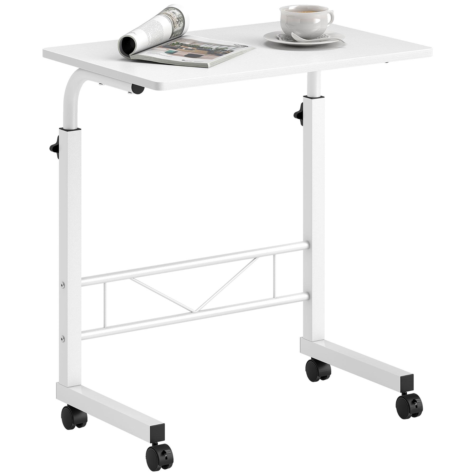 White Adjustable Mobile Desk with Wheels, 23.5 in