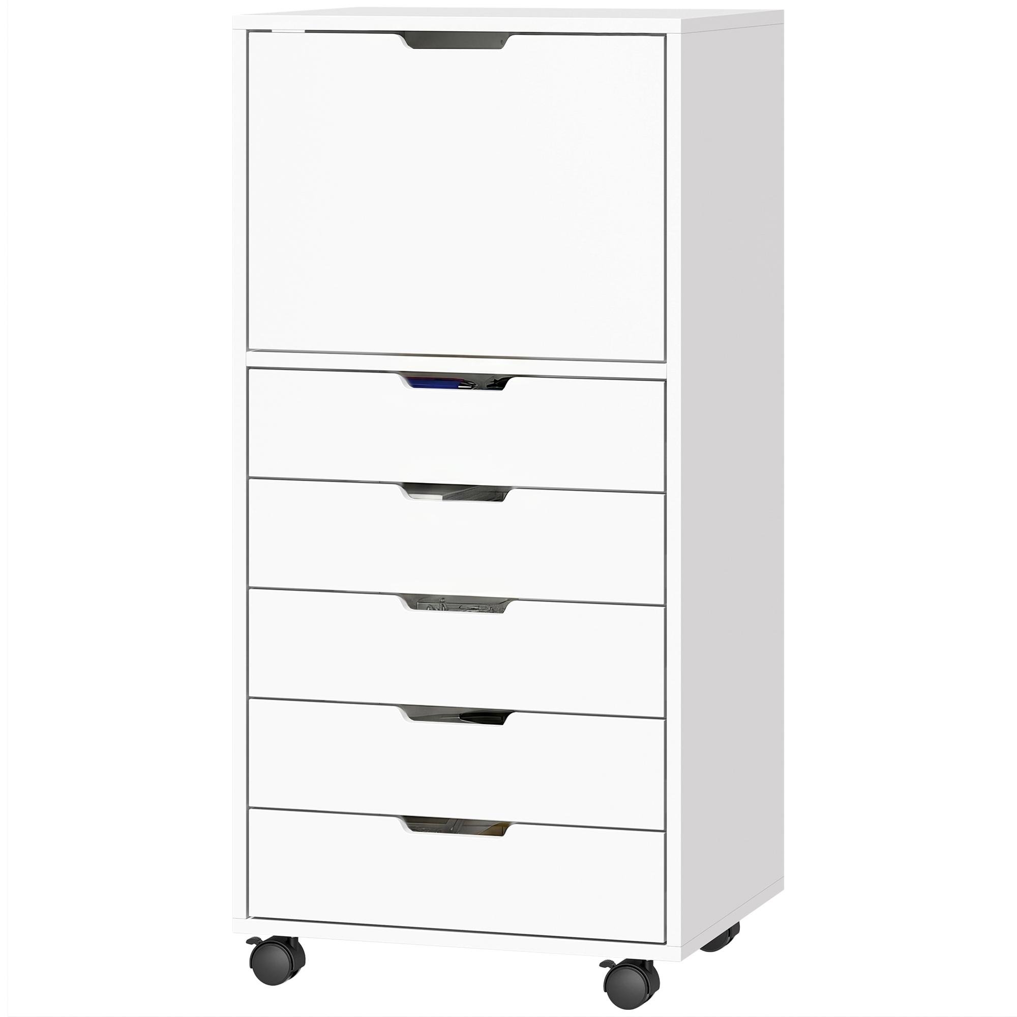 White Five Drawer Mobile Stand with Cabinet
