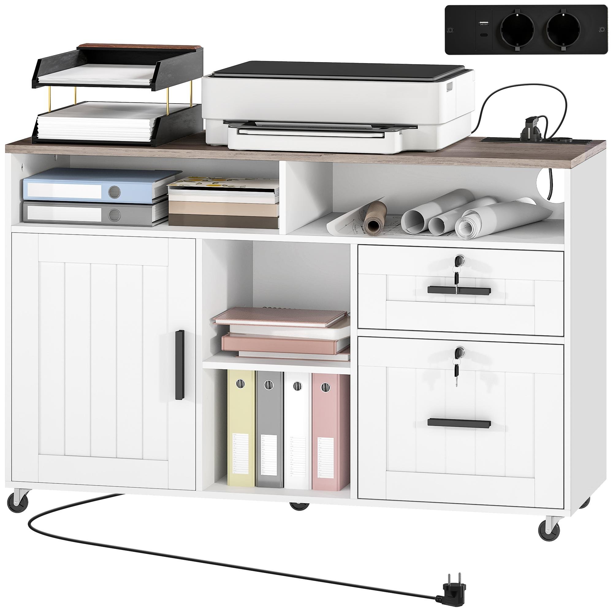 White 40.6 Inch Printer Cabinet with Charging Station