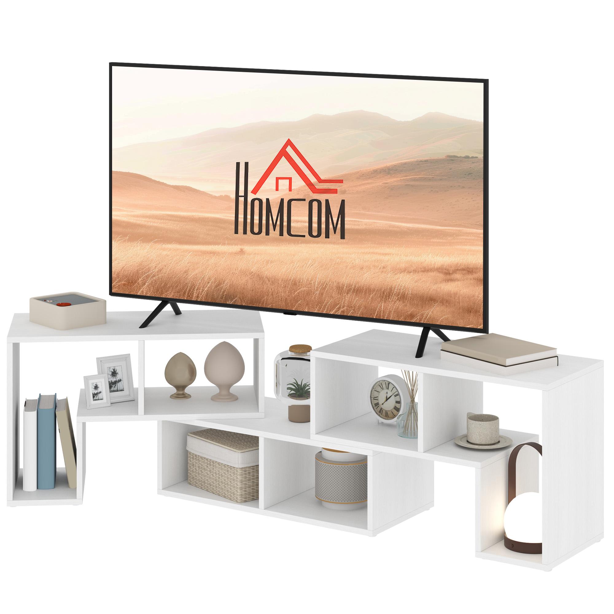 White Modular TV Stand with Six Open Storage Shelves