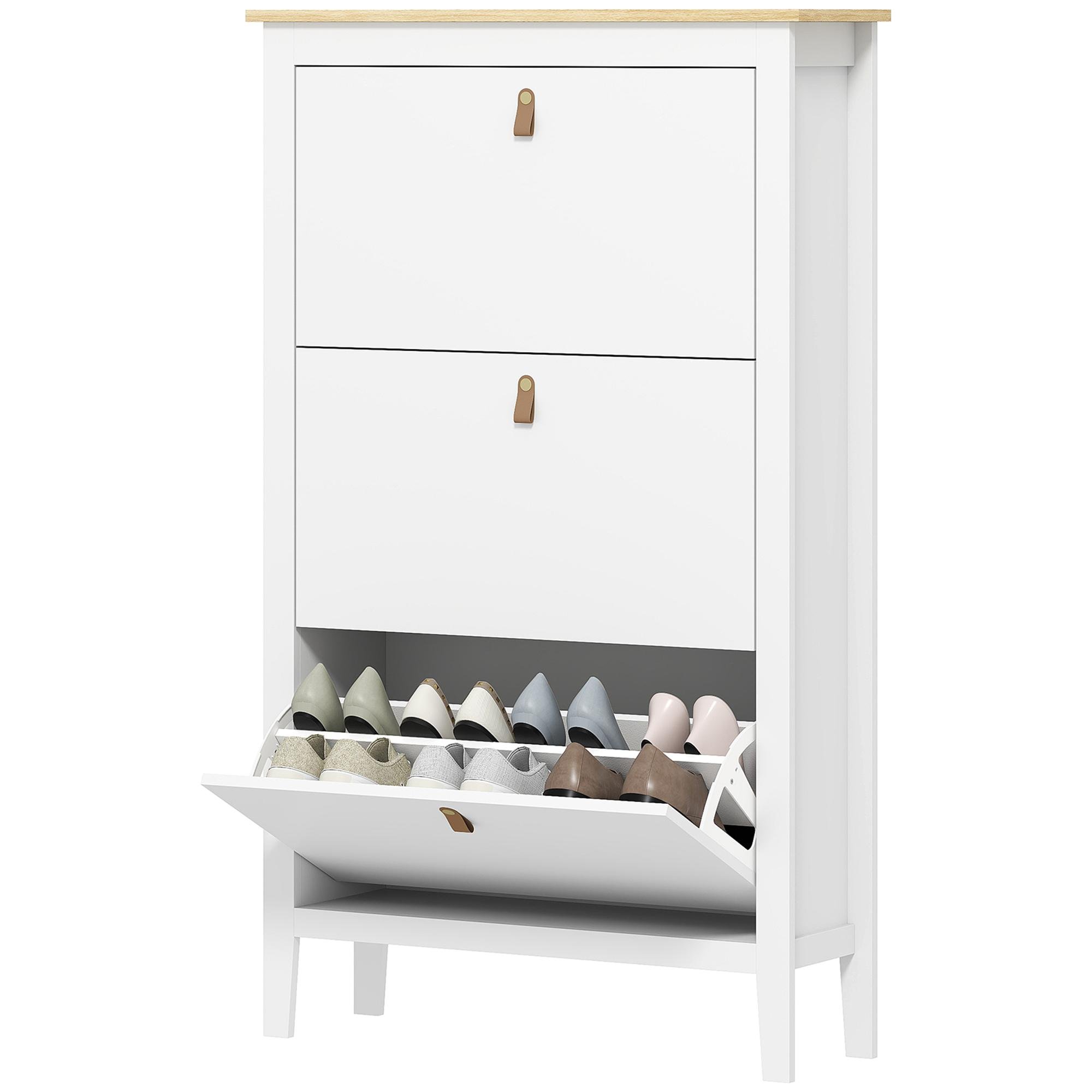 White Narrow Shoe Cabinet for 15-21 Pairs