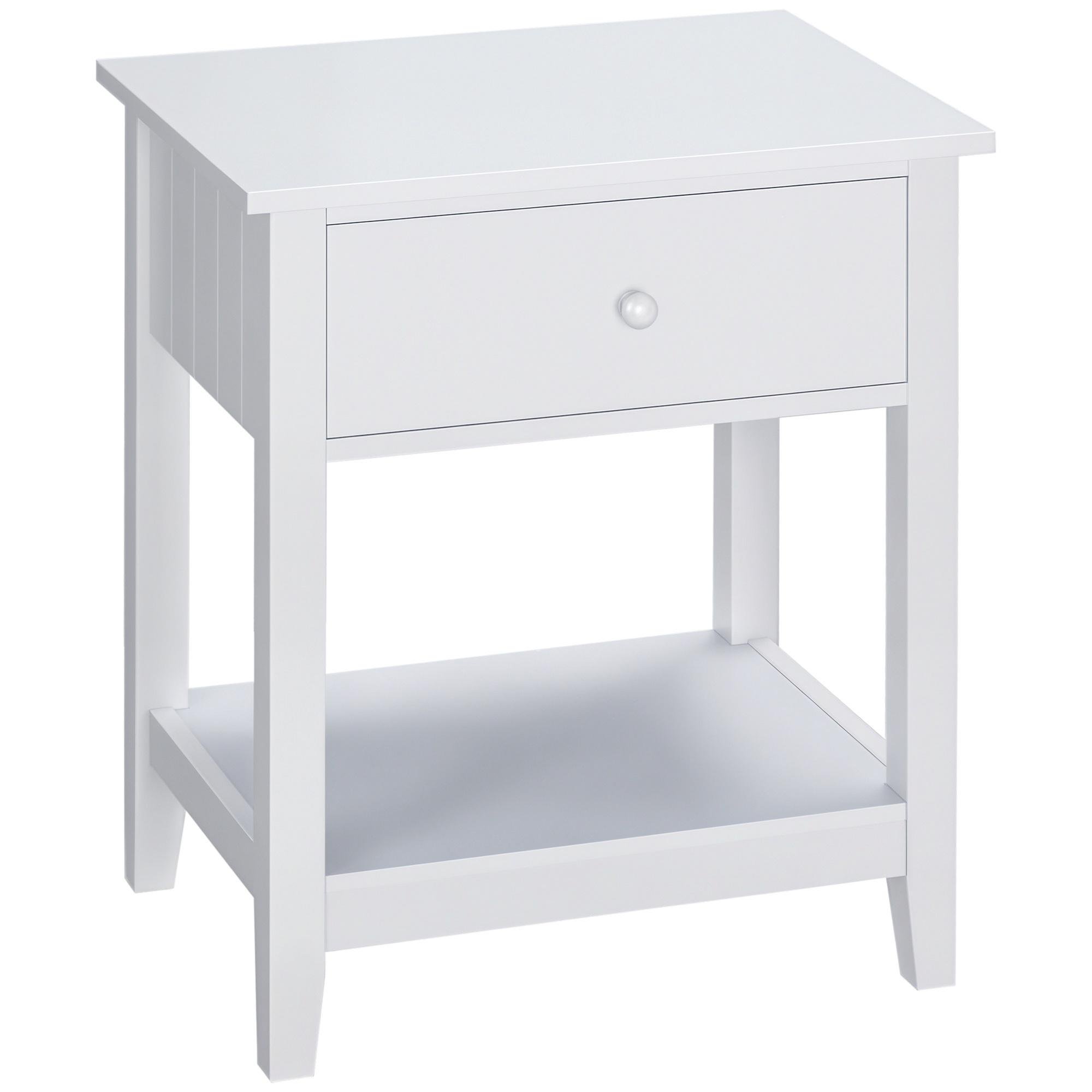 White 19.7 Inch Nightstand with Drawer and Shelf