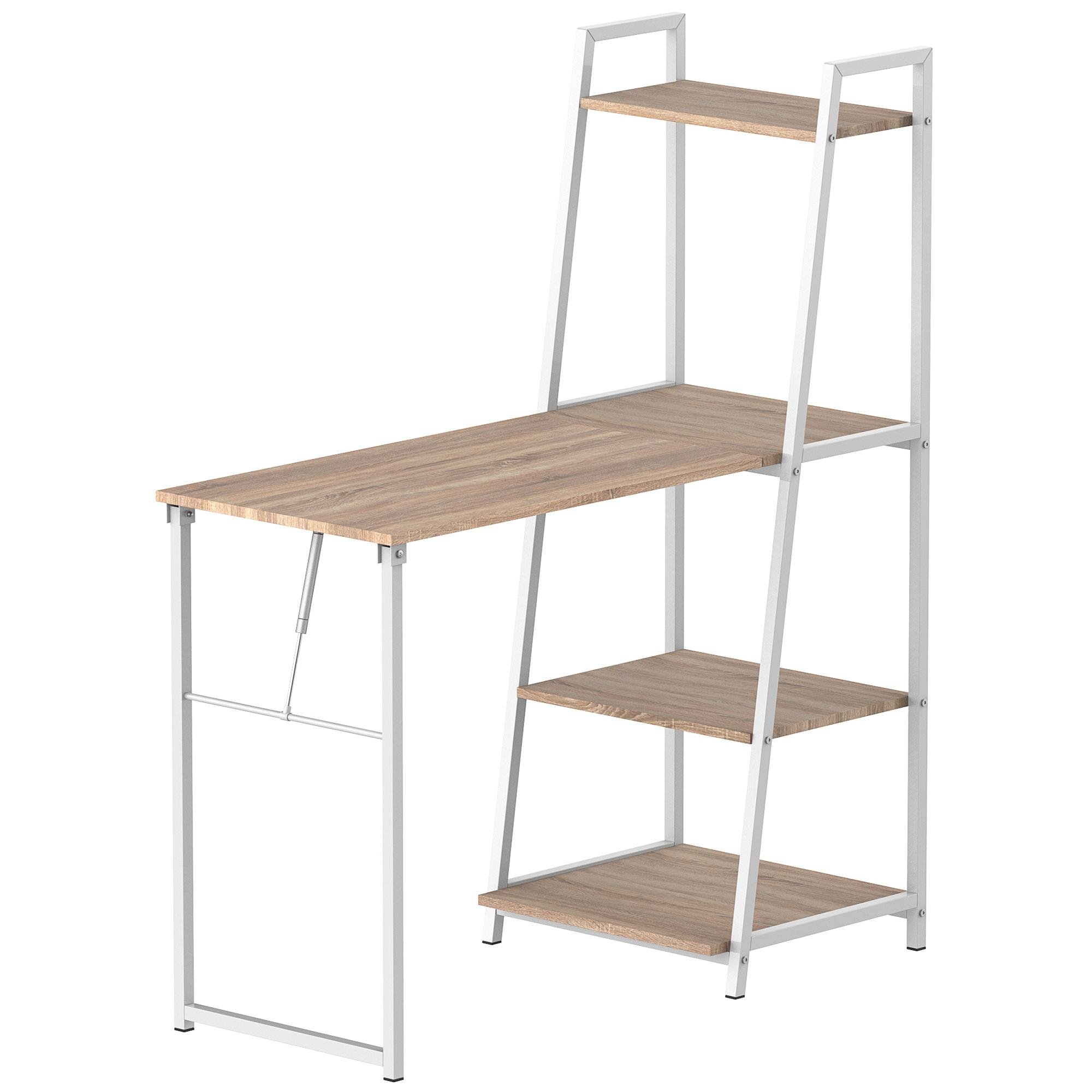 White Oak Foldable Desk with 4-Tier Storage