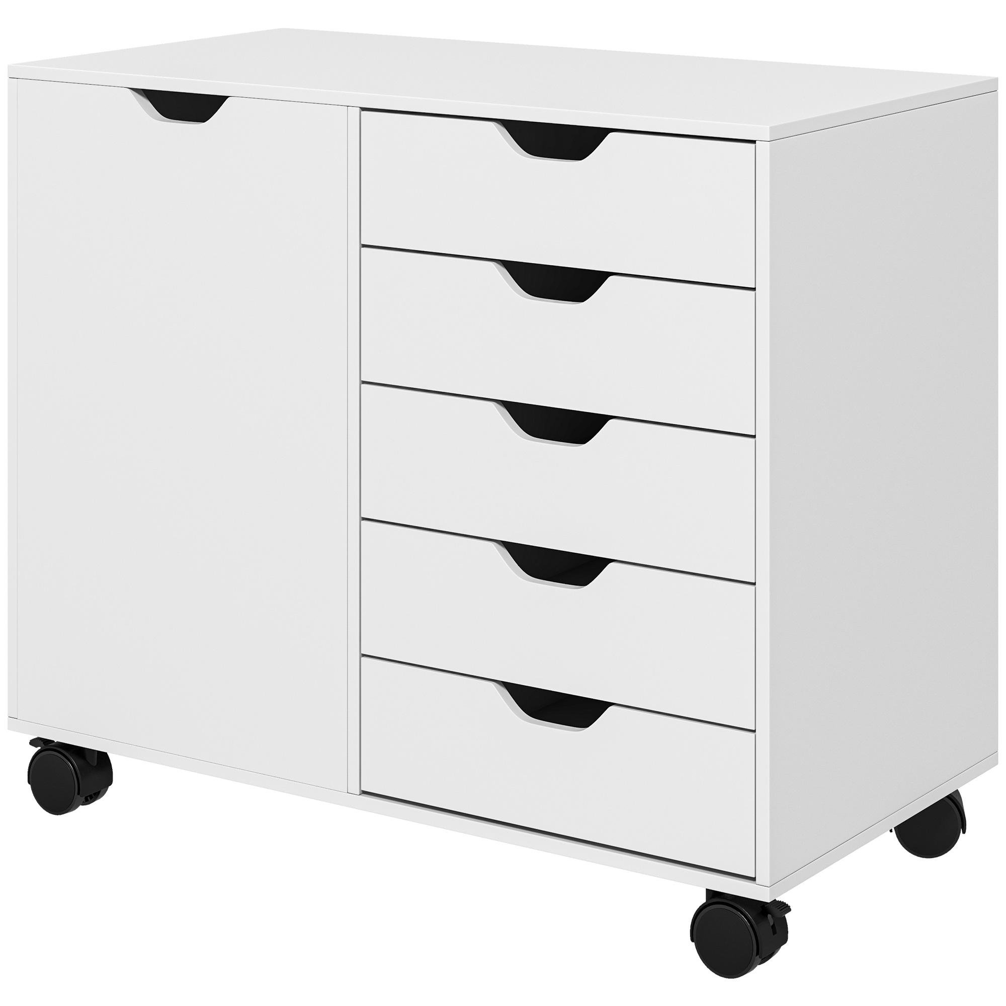 White Five Drawer Office Cabinet with Adjustable Shelf