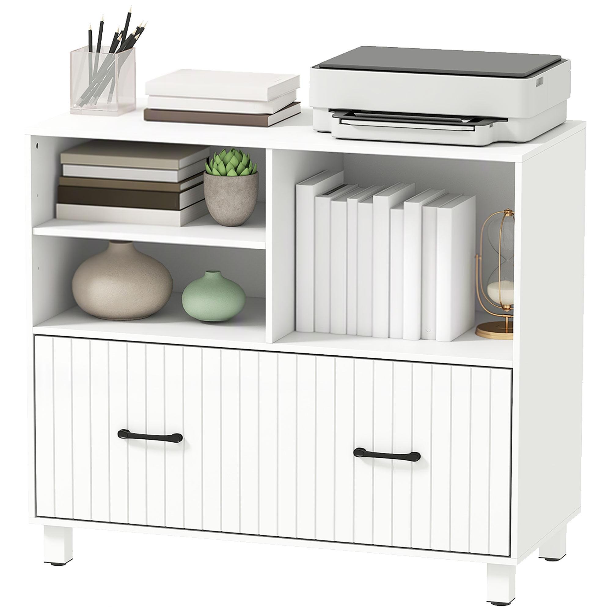 White Office Filing Cabinet with Adjustable Rails and Shelves