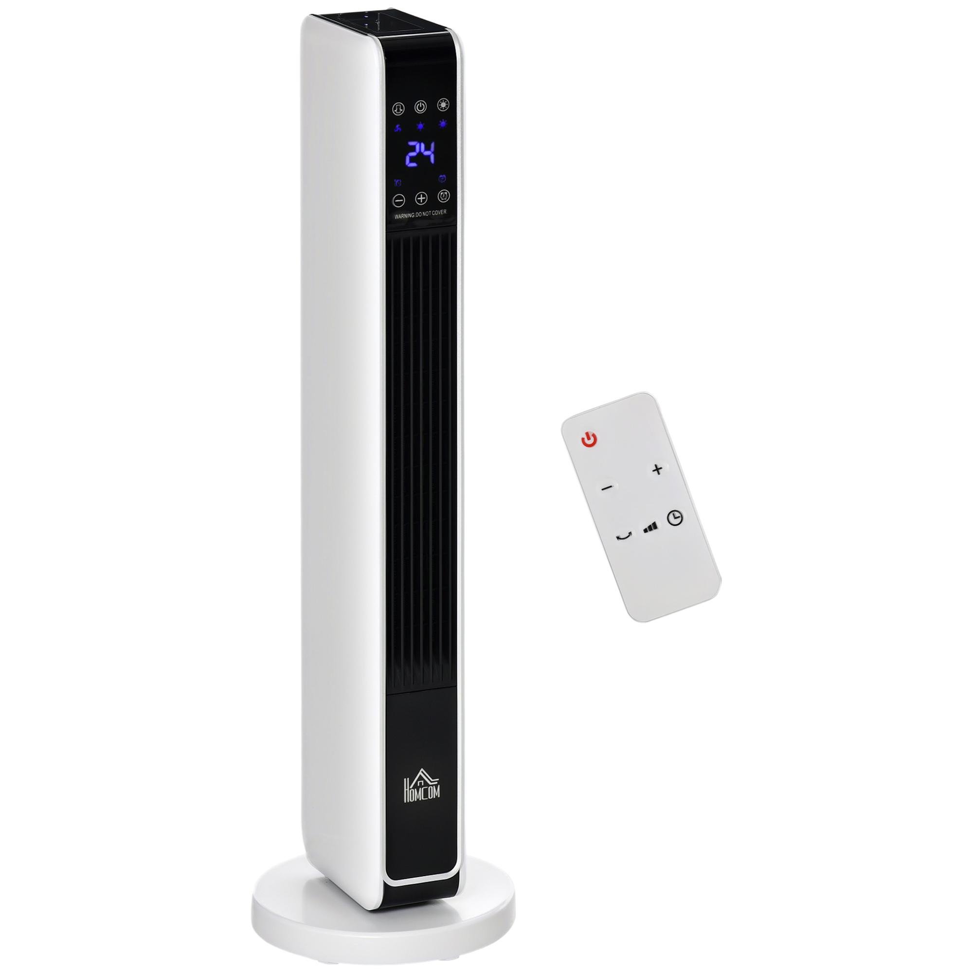 White Oscillating Tower Heater with Remote and 65° Coverage