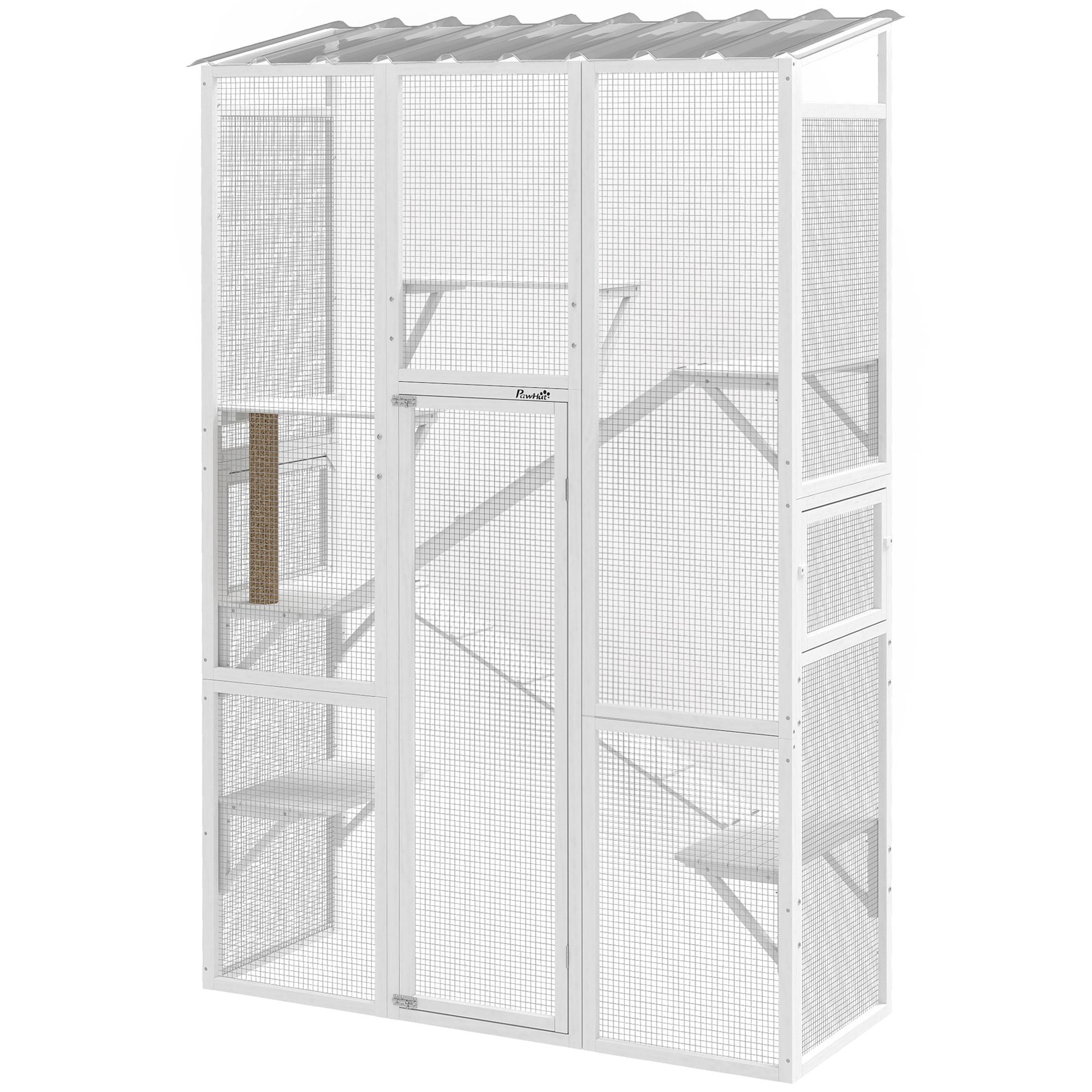 White Outdoor Catio with 6 Platforms for 2–3 Cats