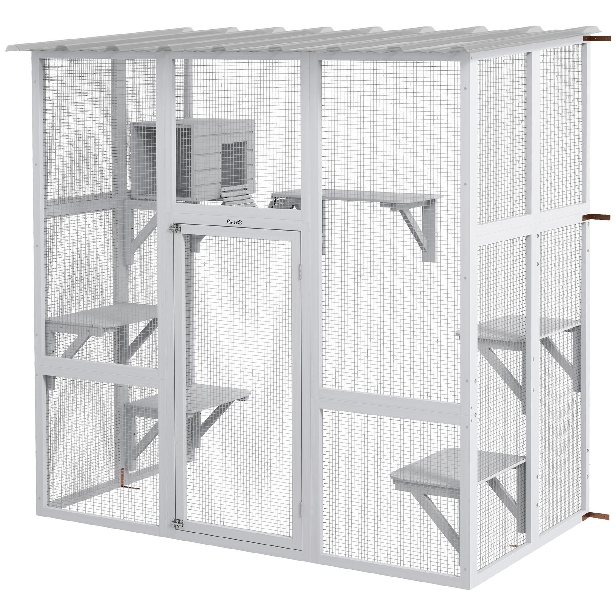 White Fir Catio with Roof for Up to Two Cats