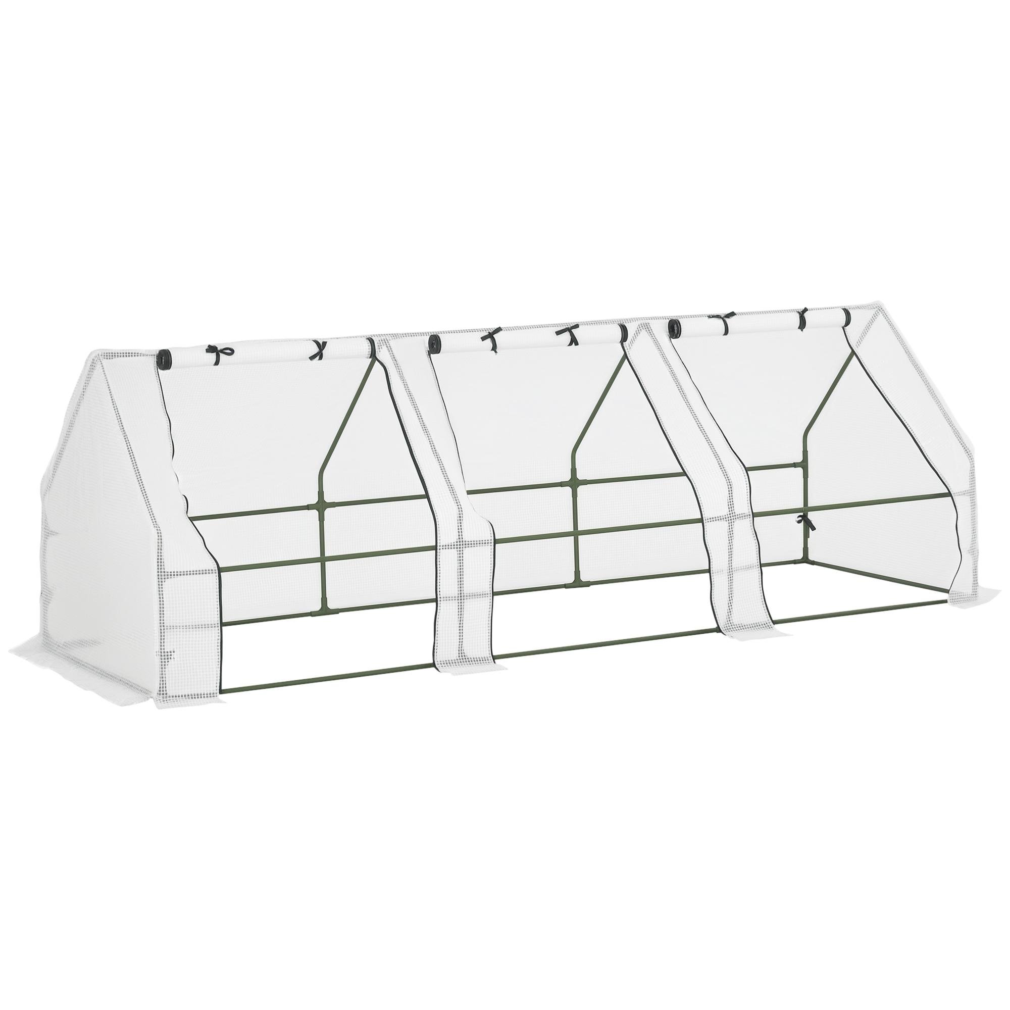 White 9 ft Tunnel Greenhouse with Three Roll-Up Doors