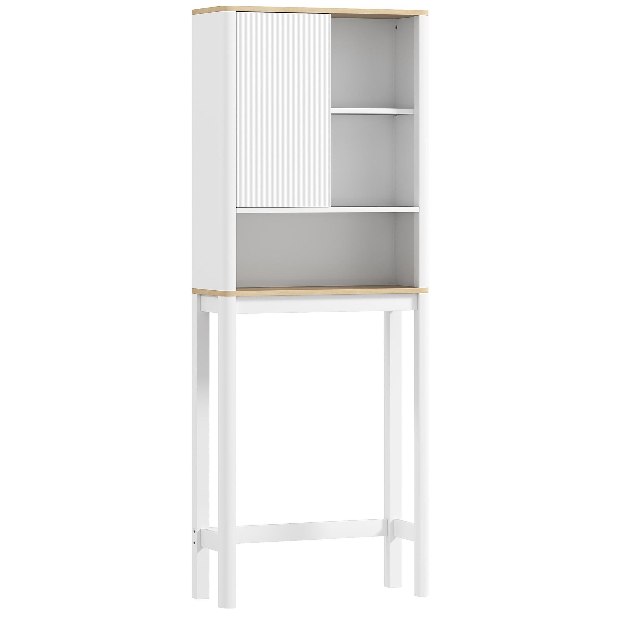 White Fluted Over Toilet Storage Cabinet, Adjustable Shelf