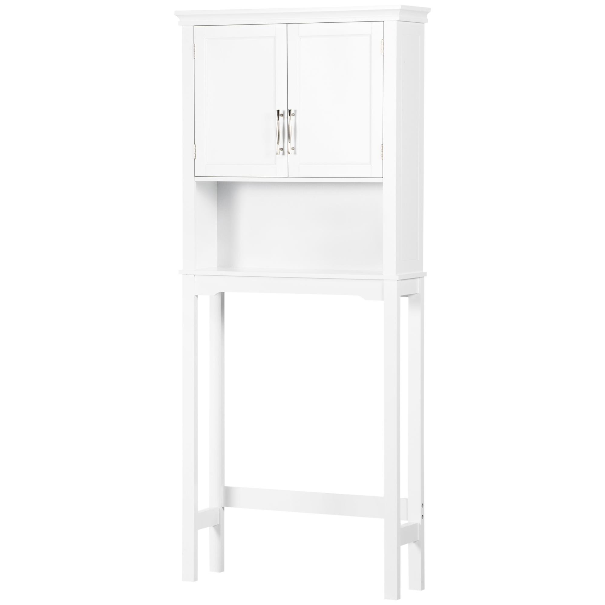 White Bathroom Cabinet Over Toilet with Doors and Shelf