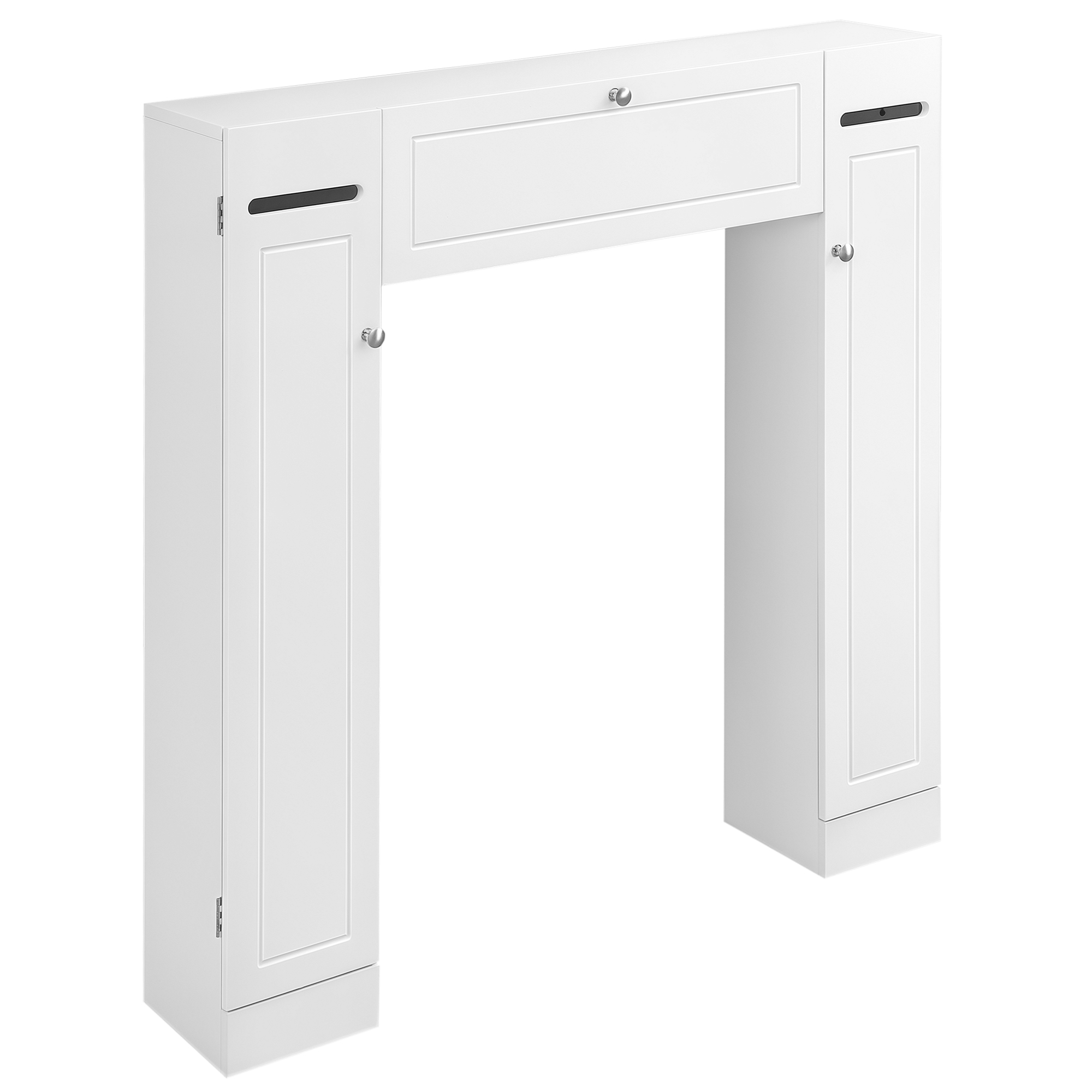 white engineered wood toilet storage cabinet with 10 compartments