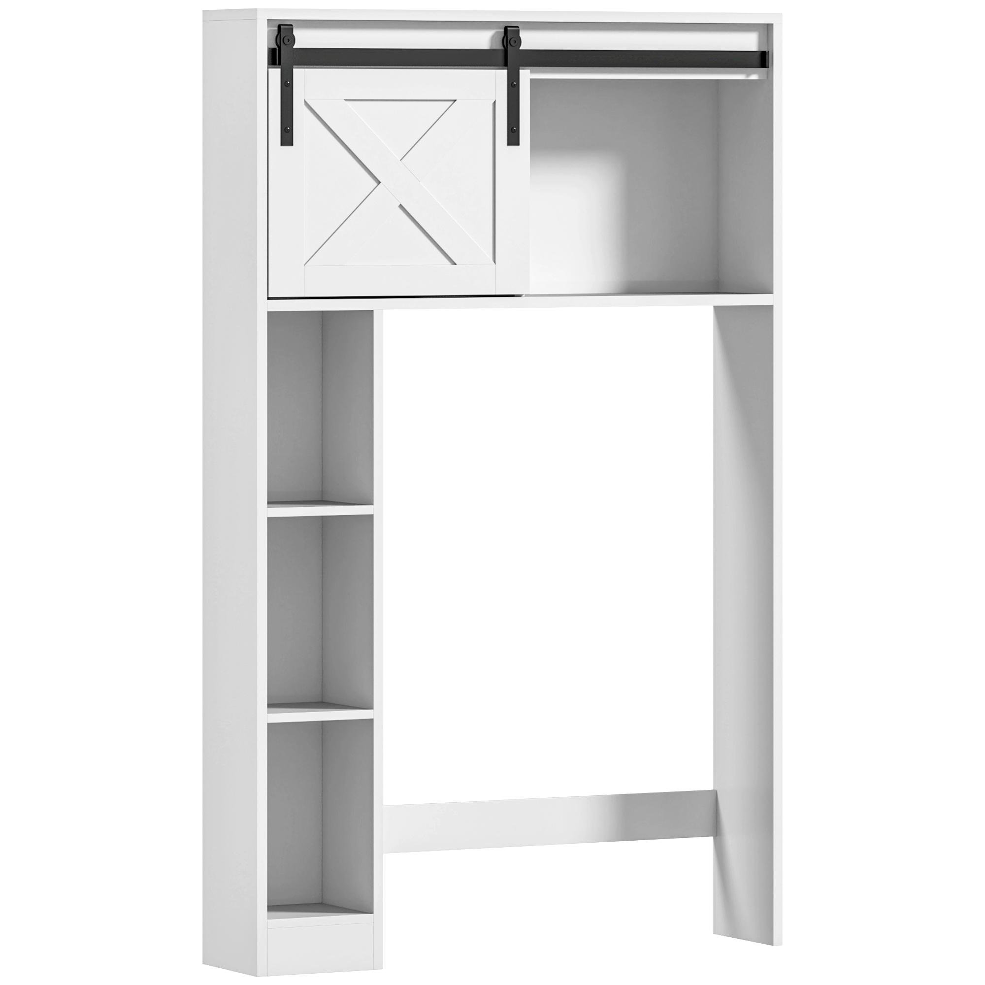 White Barn Door Toilet Tower with Adjustable Shelf