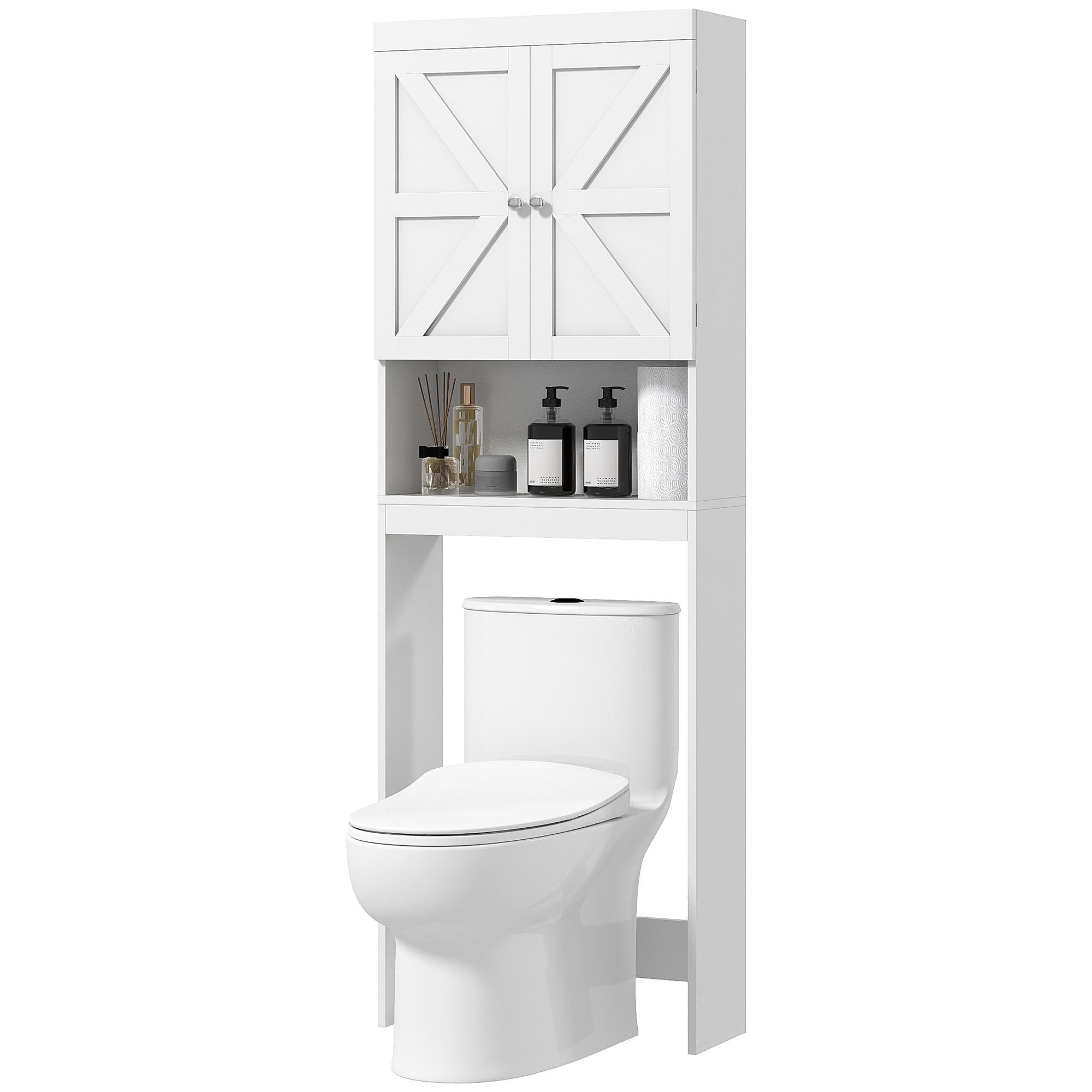 White Barn Door Toilet Storage with Open Shelf