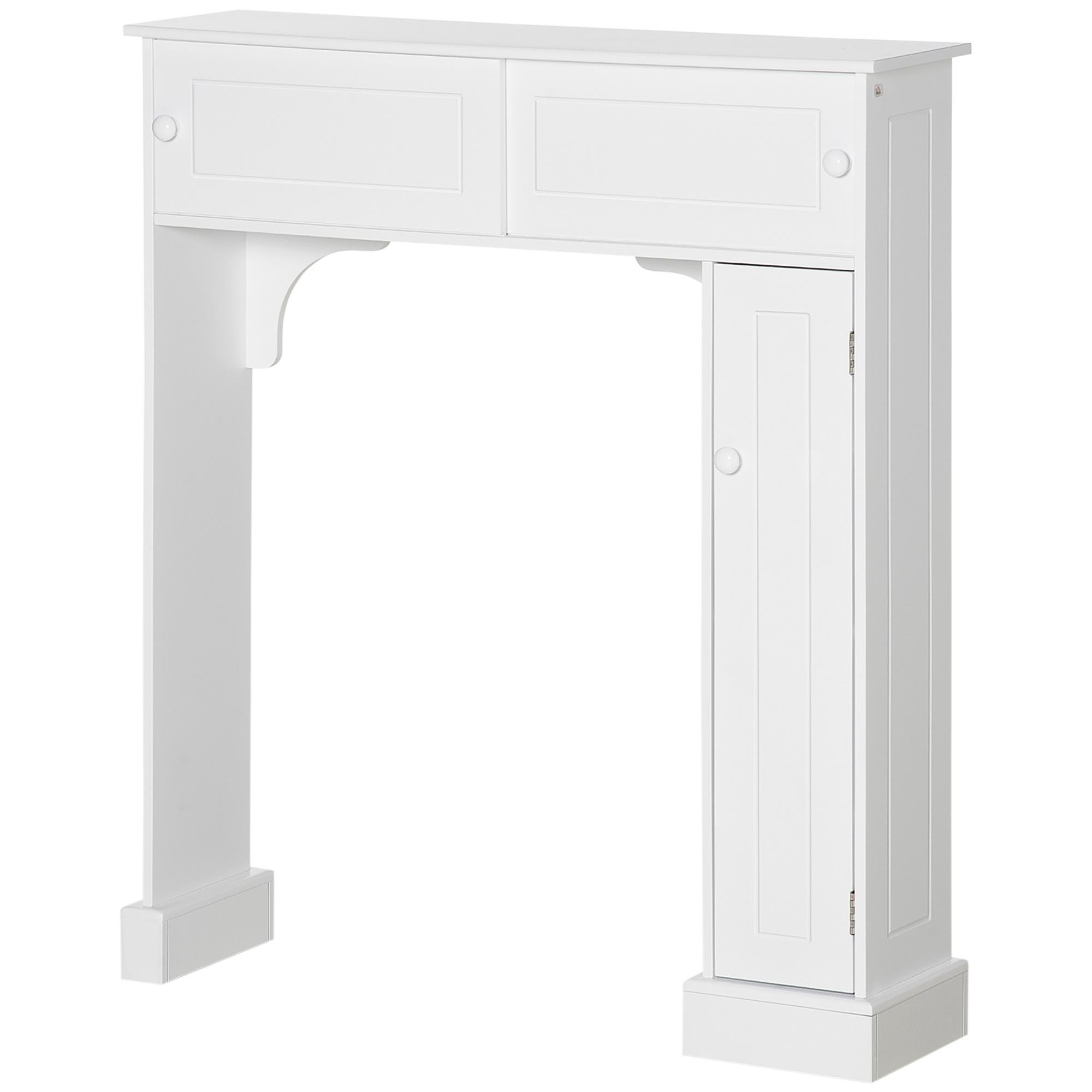 White Bathroom Over Toilet Storage with Sliding-Door Cabinet