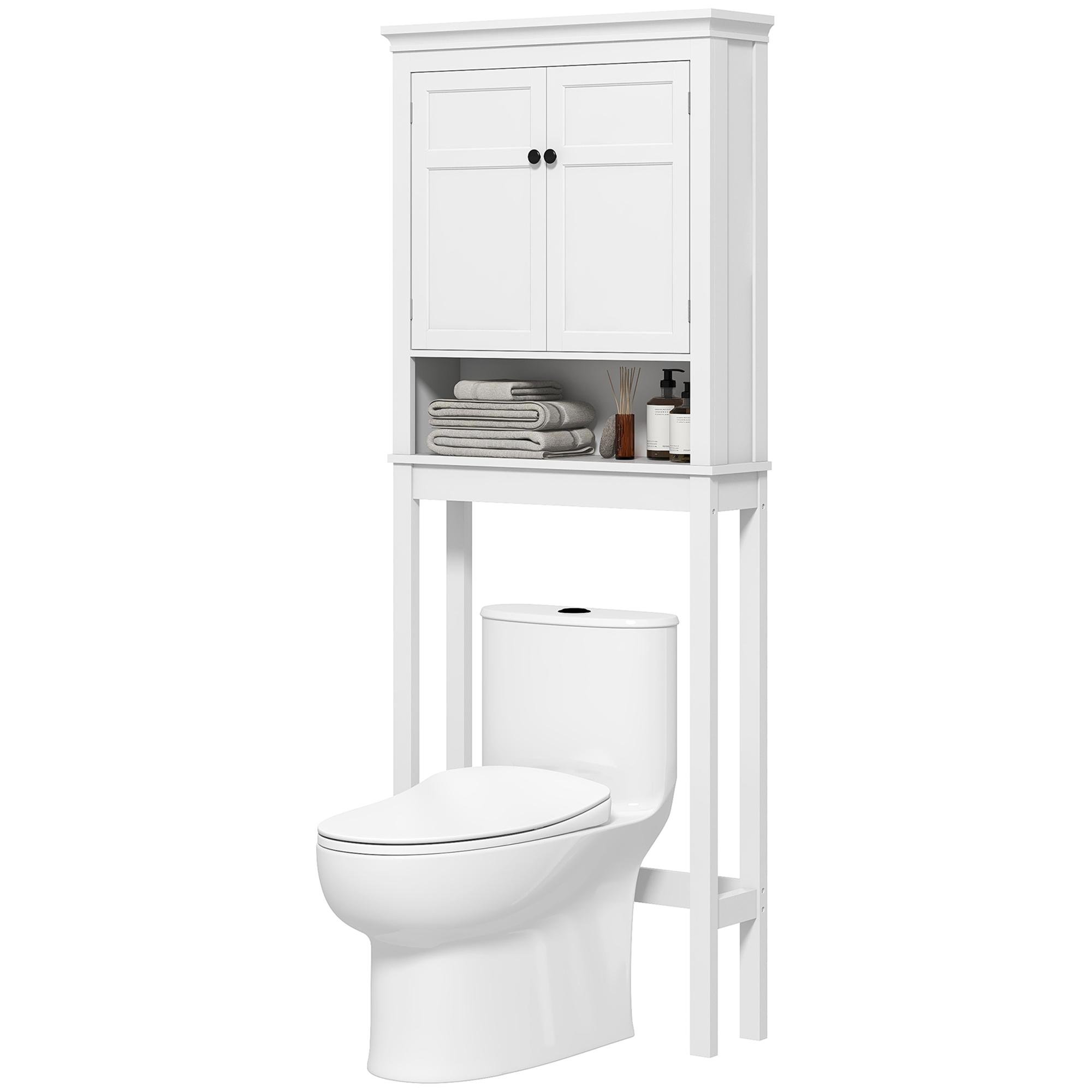 White Over Toilet Cabinet with Adjustable 3-Level Shelf