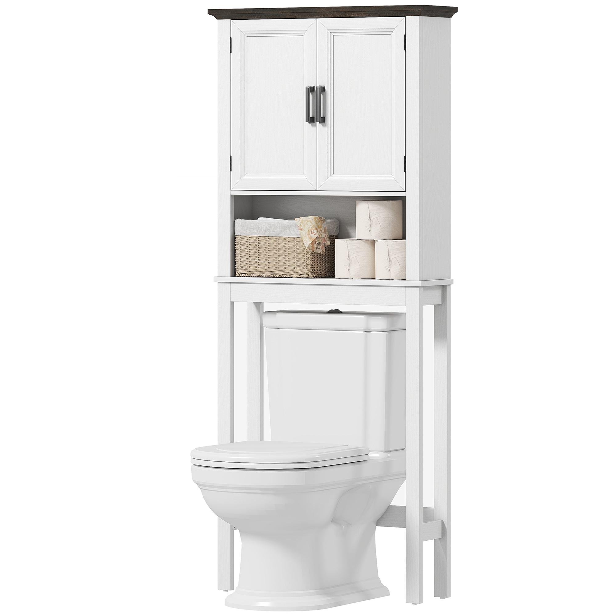 White Brown Over Toilet Storage with Adjustable Bar