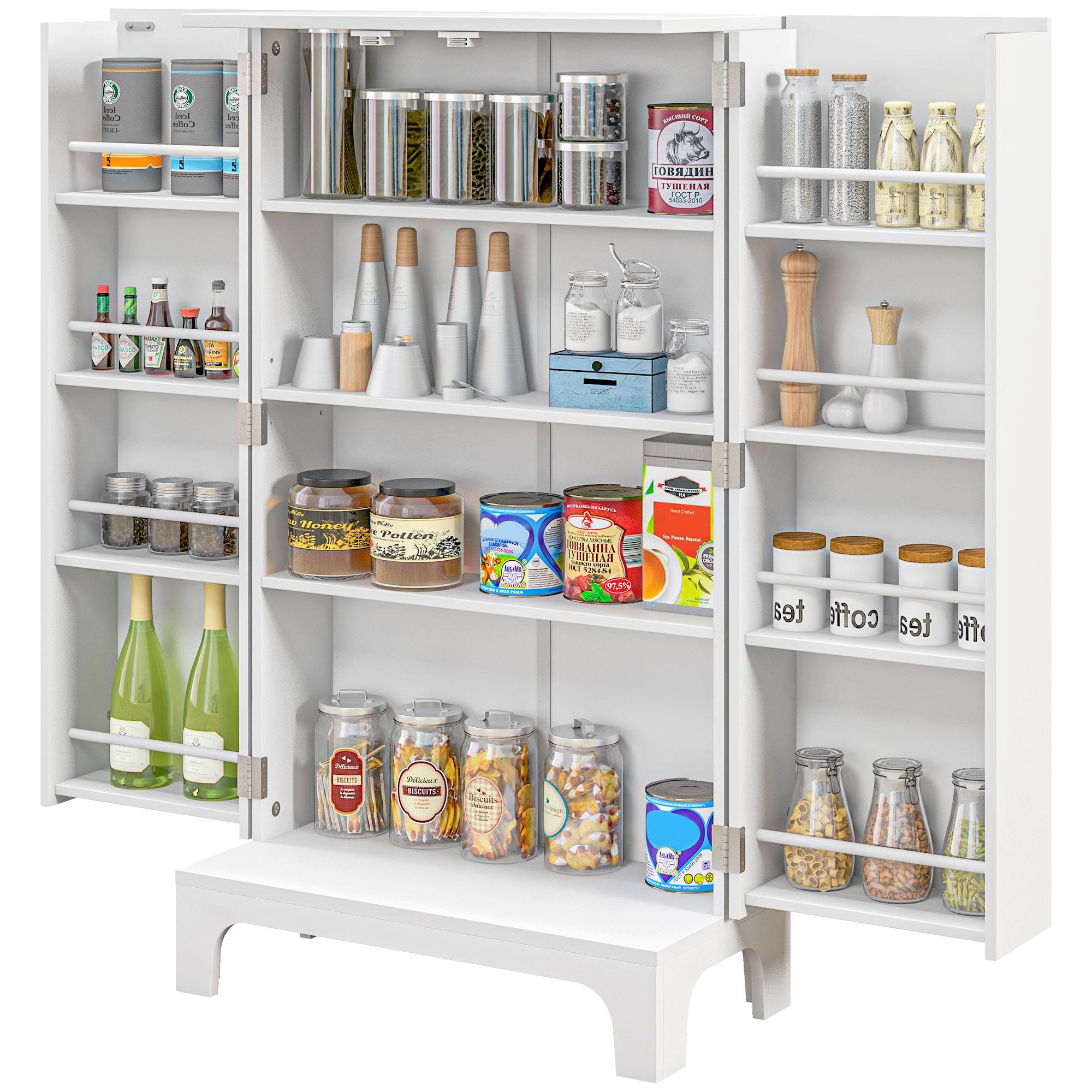White 44 Inch Pantry Cabinet with Adjustable Shelves