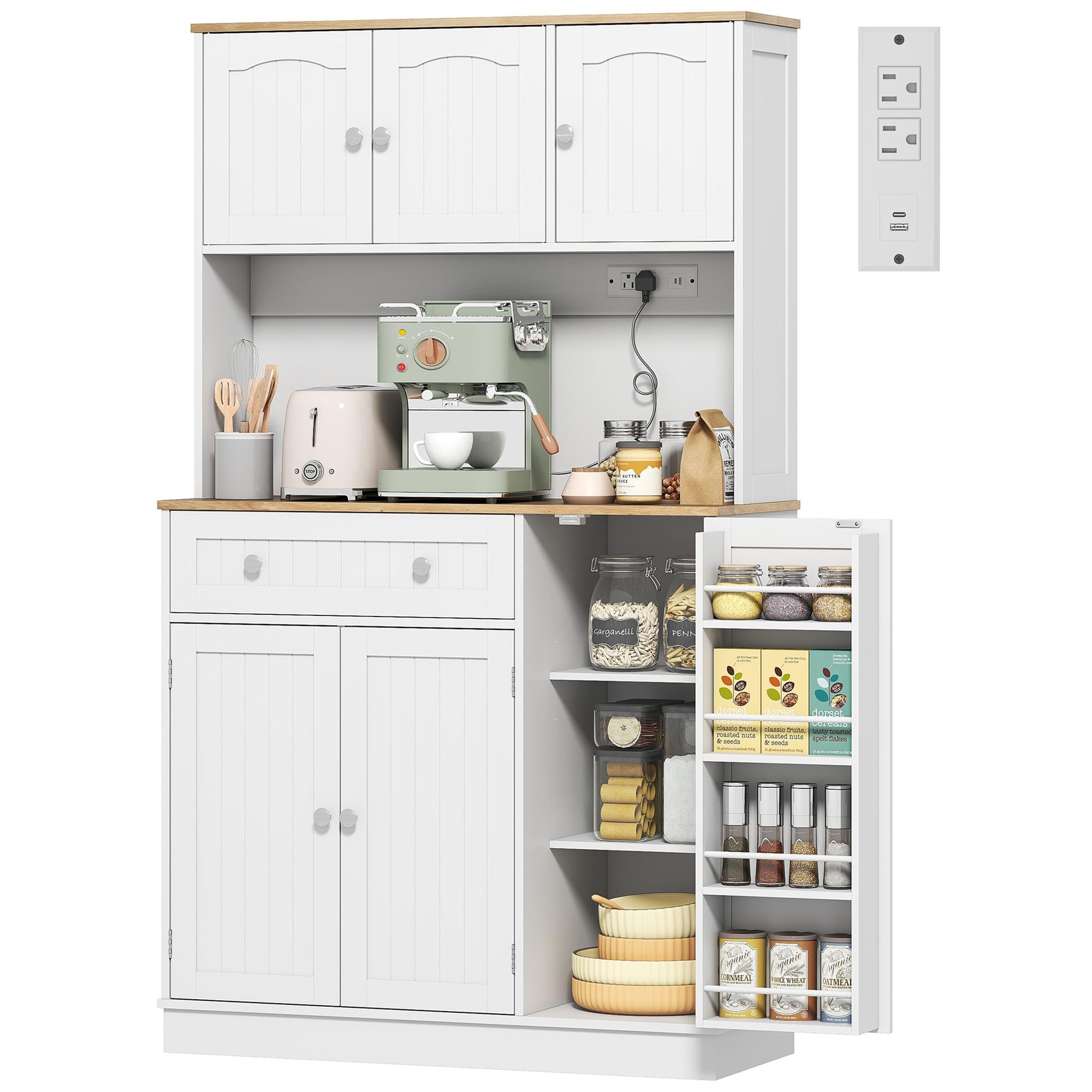 White 68 Inch Pantry with Charging Station