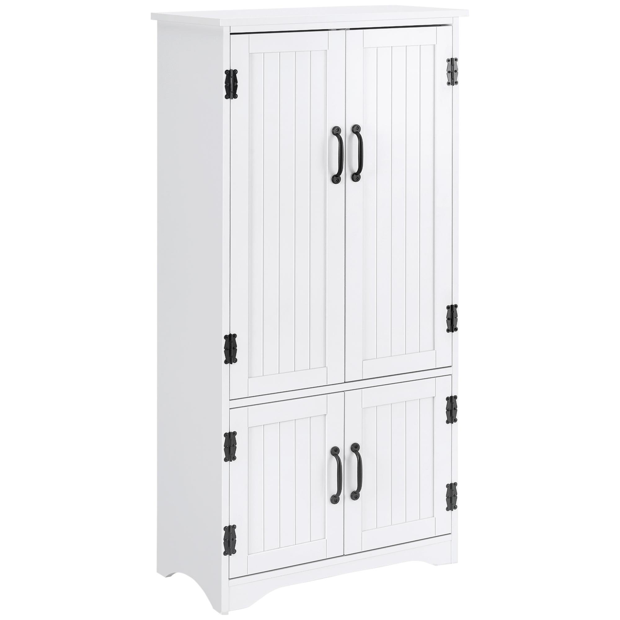 White Engineered Wood Pantry Cabinet with Four Doors