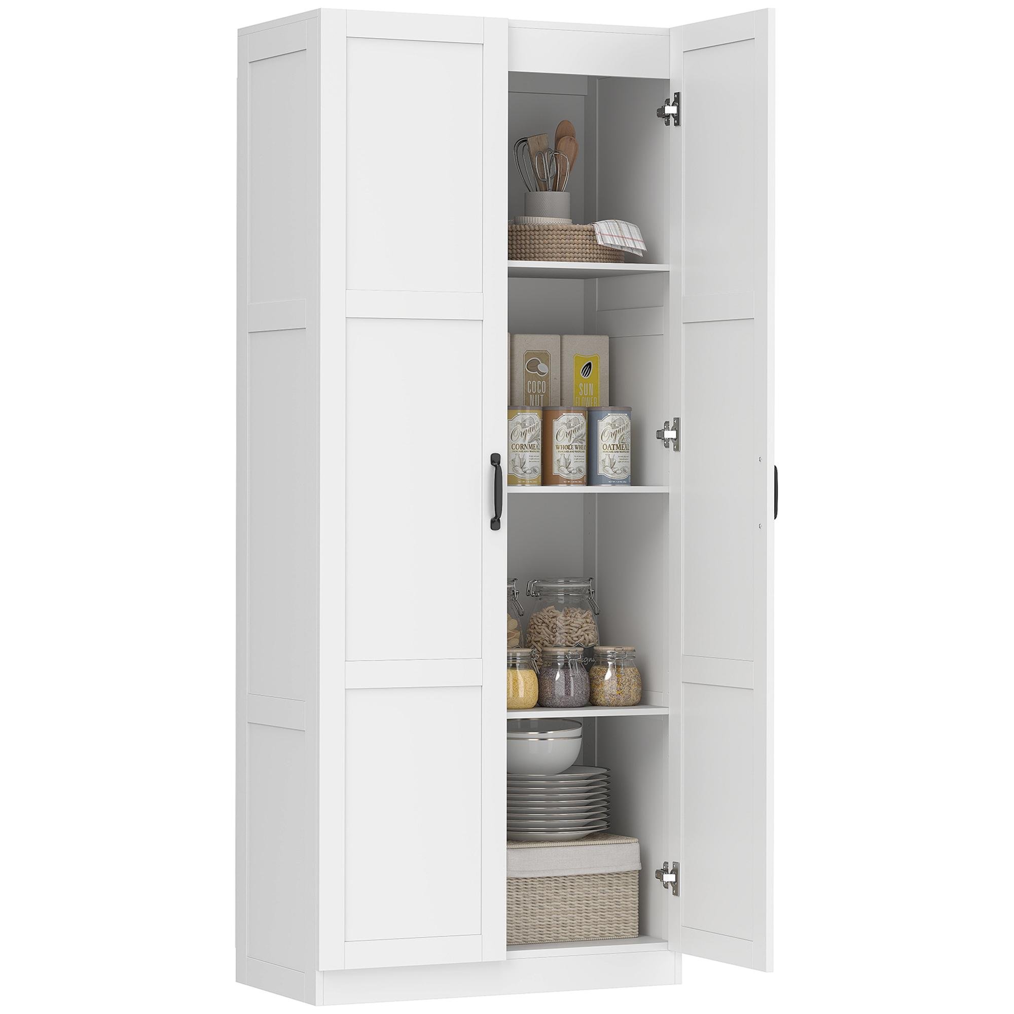 White 71 Inch Pantry Cabinet with Adjustable Shelves
