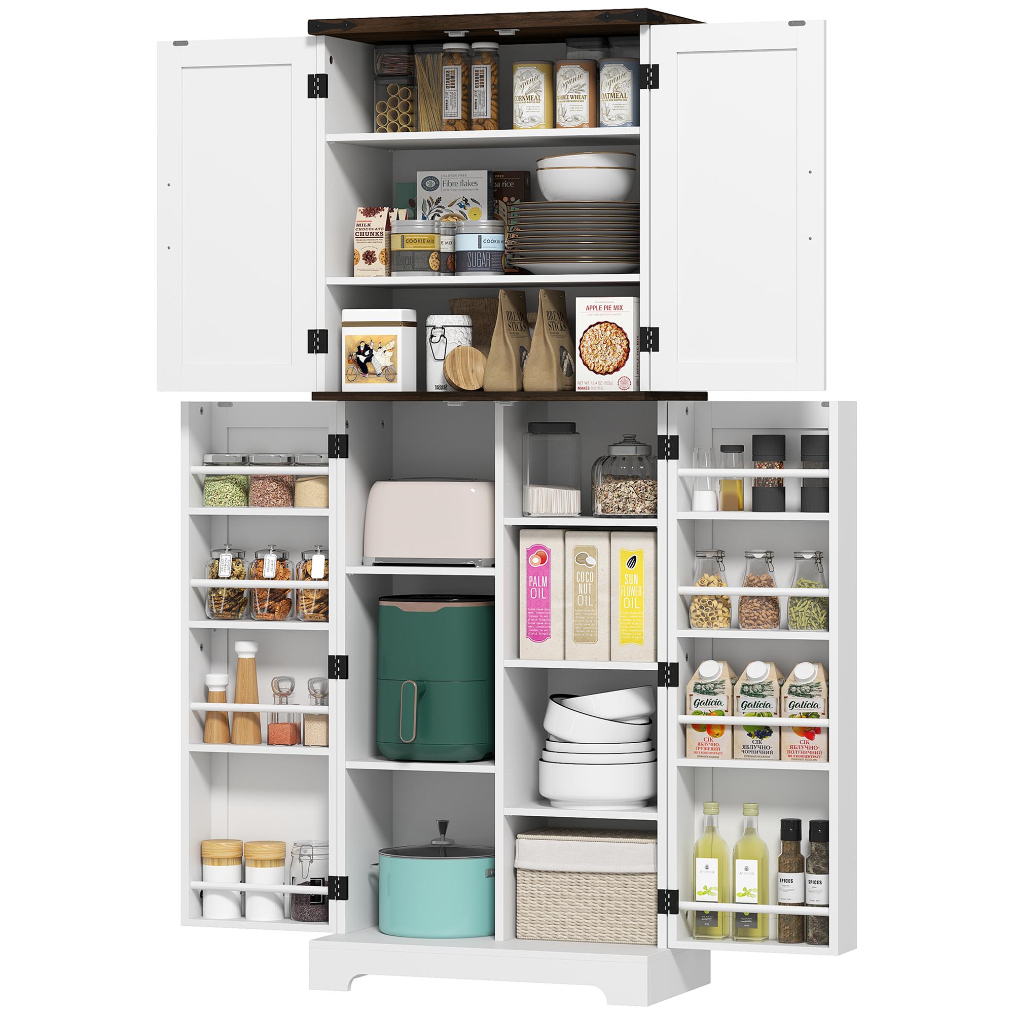 White Spice Rack Pantry Cabinet with Adjustable Shelves