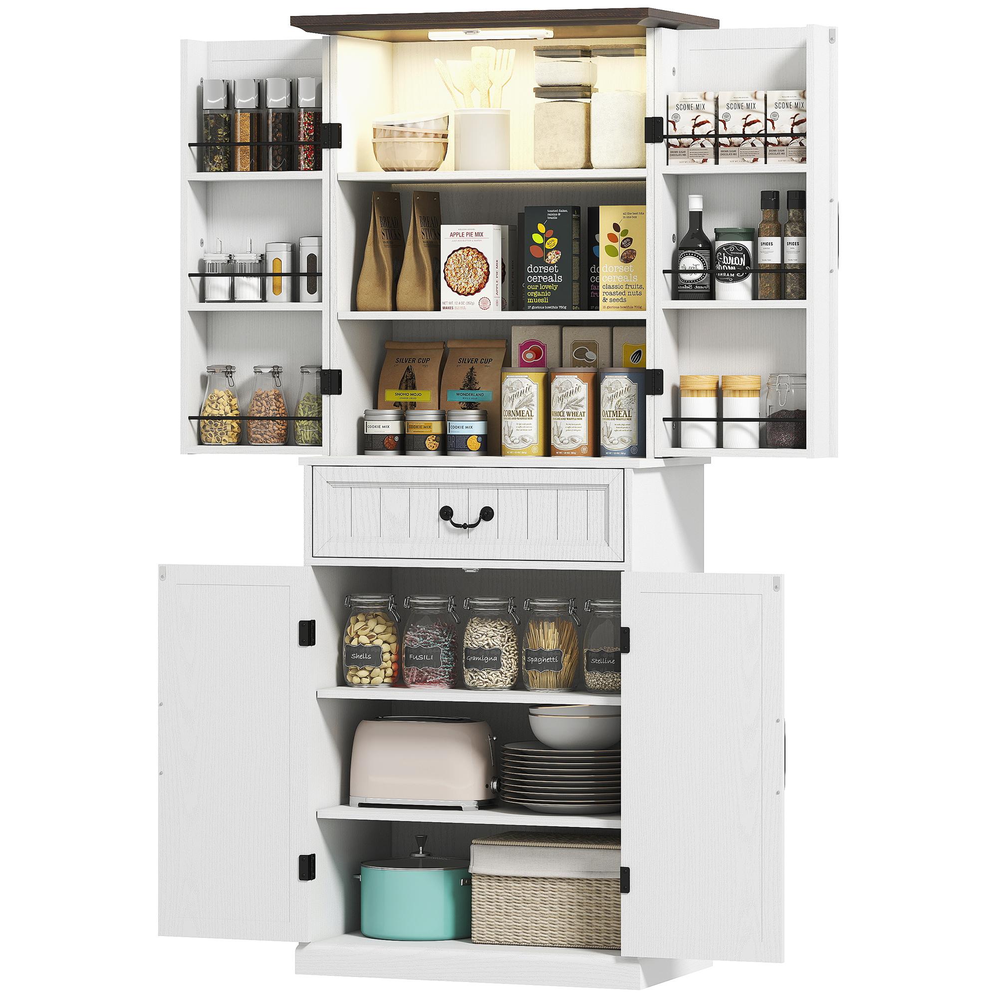 White Motion Sensor Pantry with Adjustable Shelves, 71.3 in