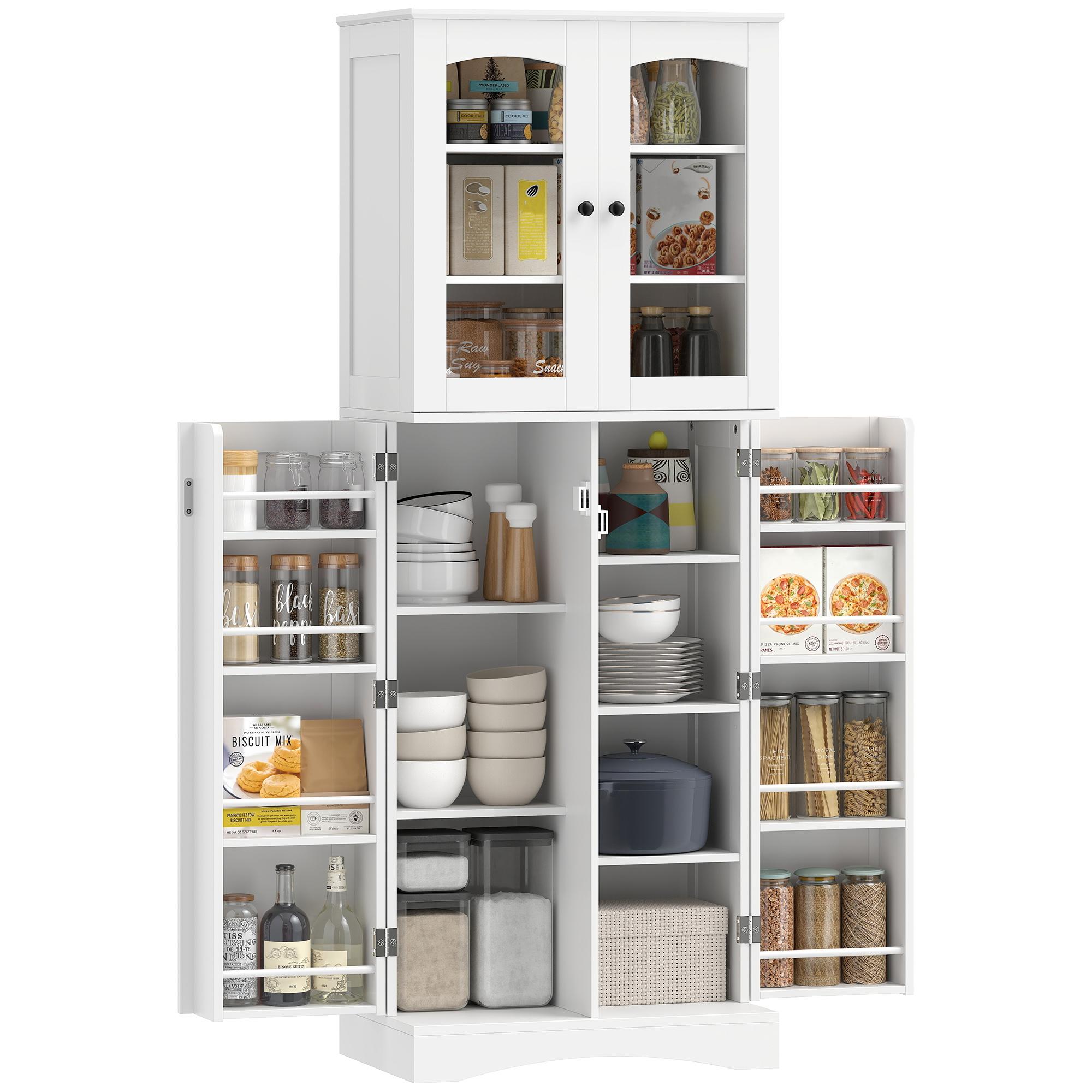 White 10 Shelf Pantry Cabinet with Acrylic Doors, 64 in