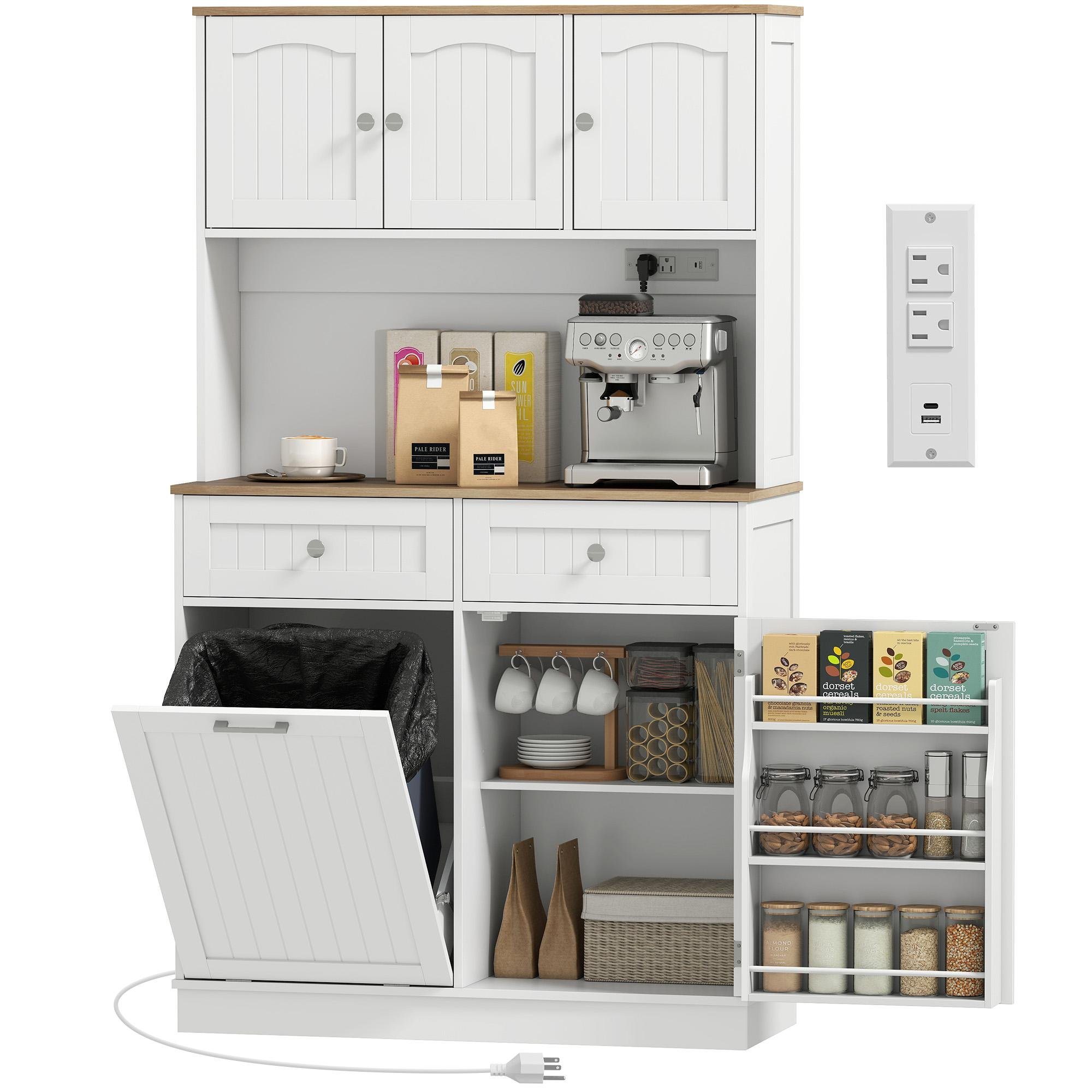 White 68 Inch Pantry Cabinet with Charging Hub
