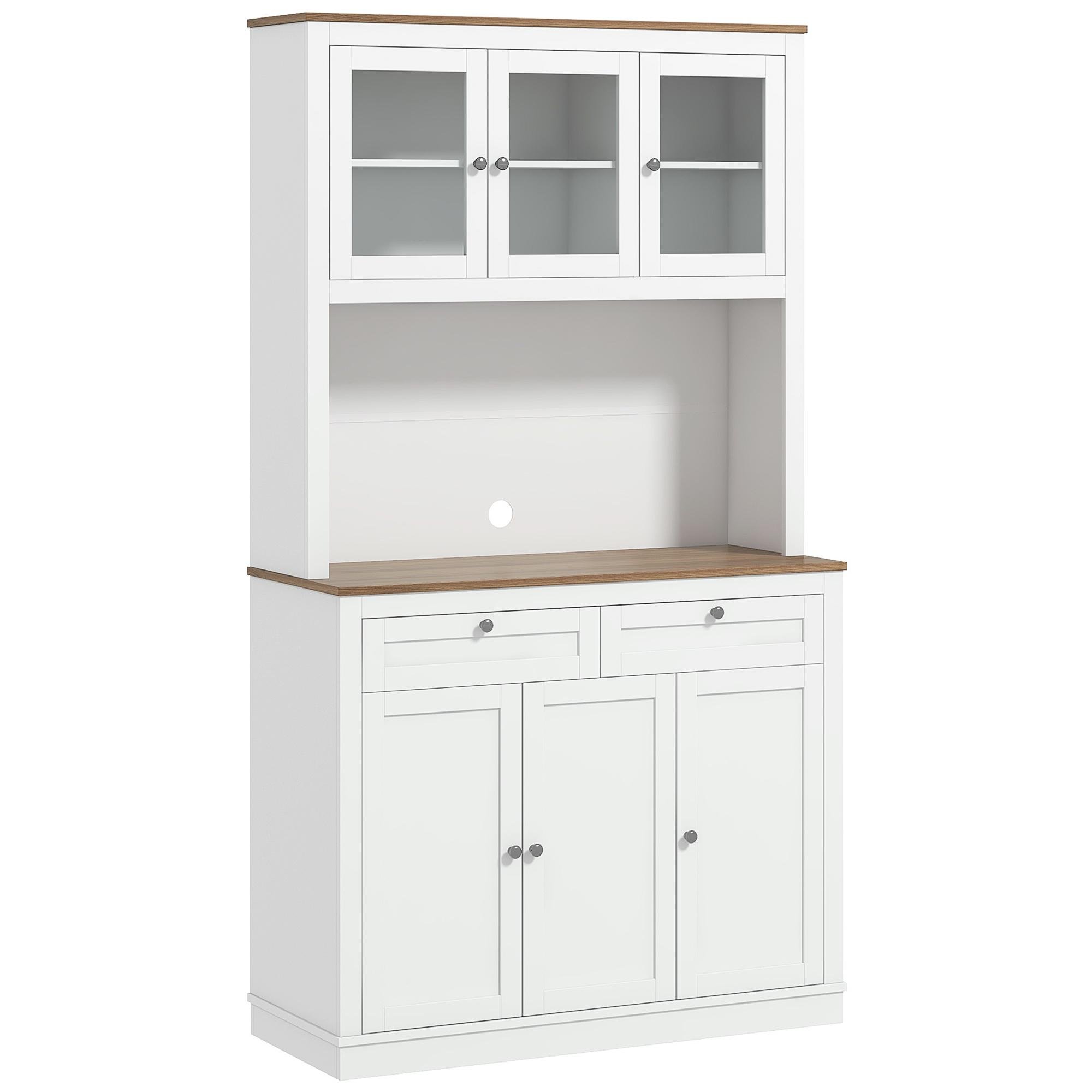 White Glass Door Pantry Hutch with 8 Compartments