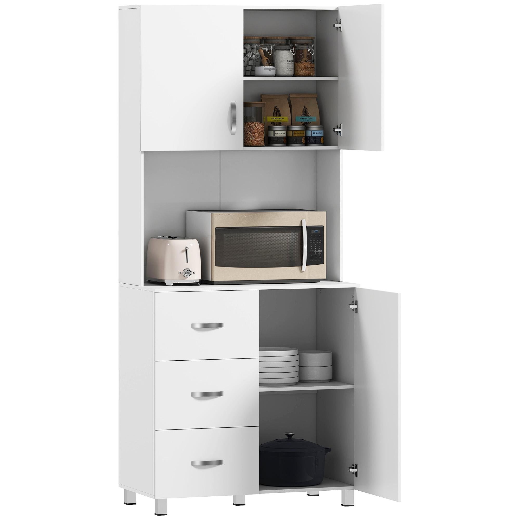 white 3 drawer pantry hutch with adjustable shelves