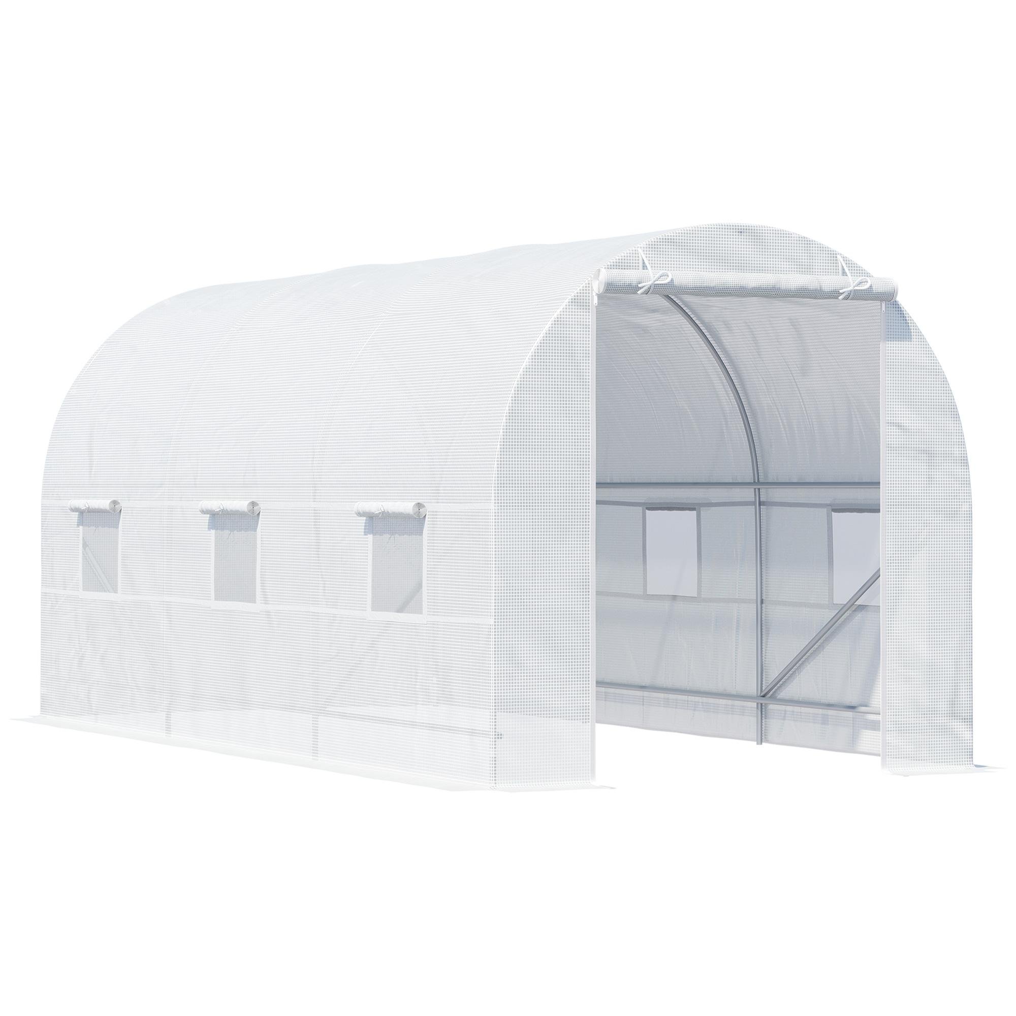 White PE Tunnel Greenhouse with Roll-Up Door, 14.6' x 6.6' x 6.6'