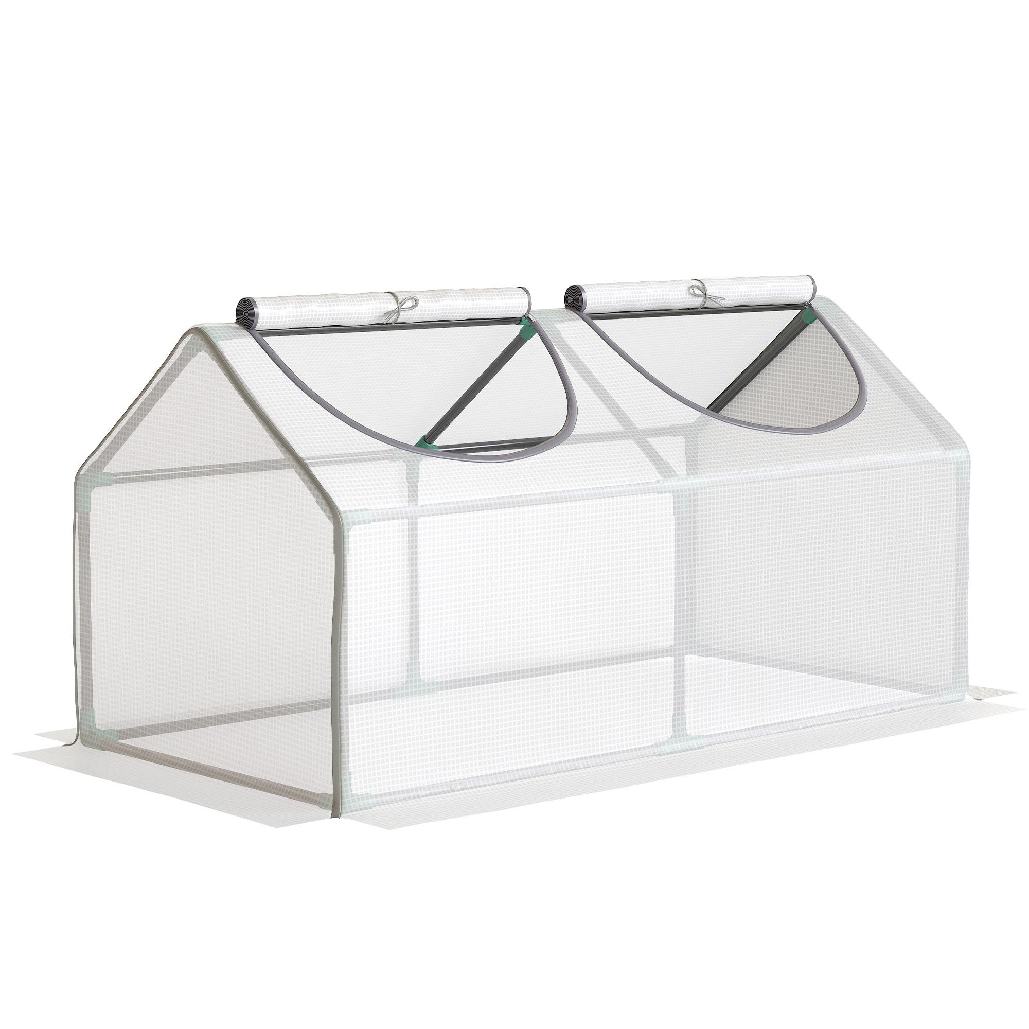 Portable White Mini Greenhouse with Steel Frame and 2 Windows