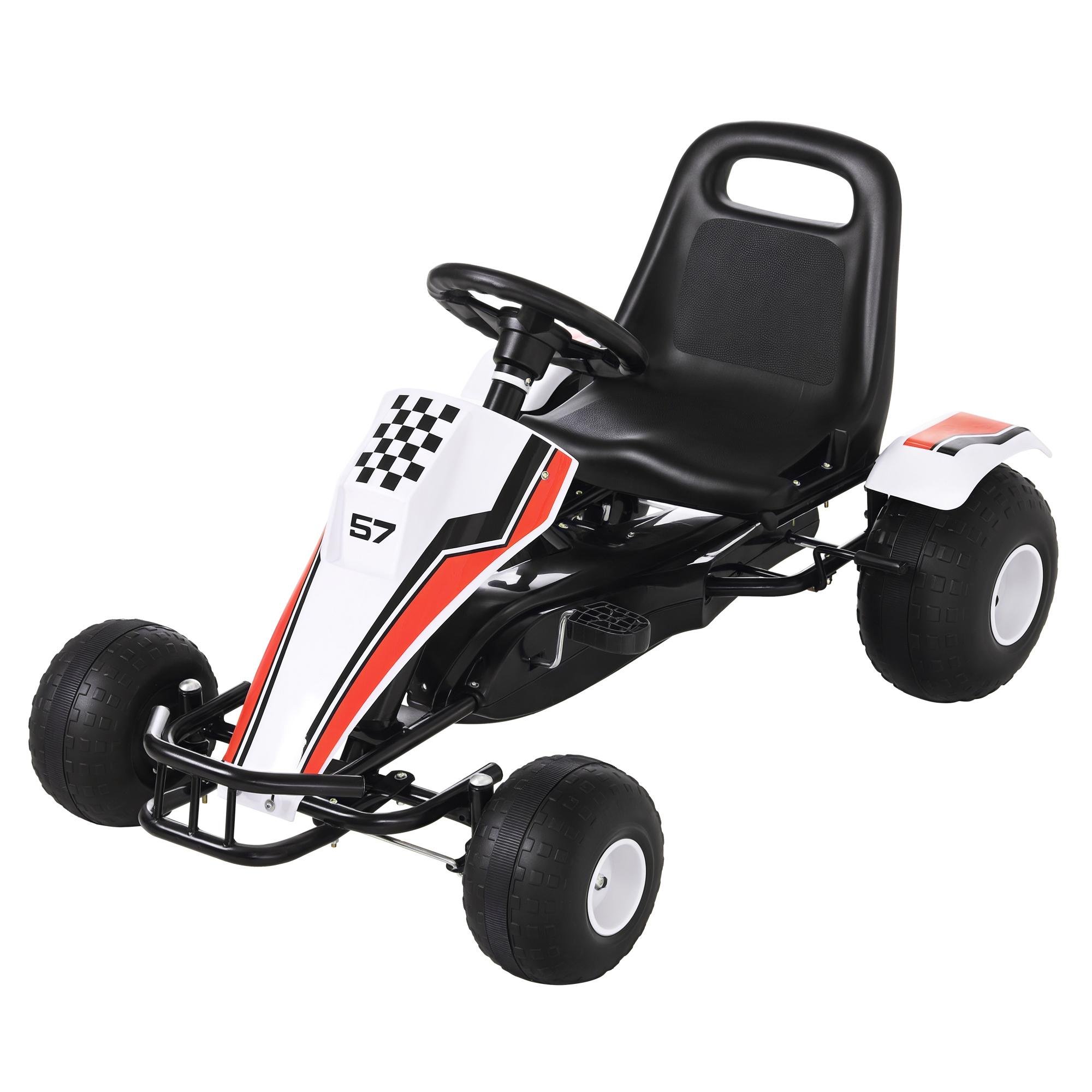 White Pedal Go Kart with Adjustable Seat and Handbrake