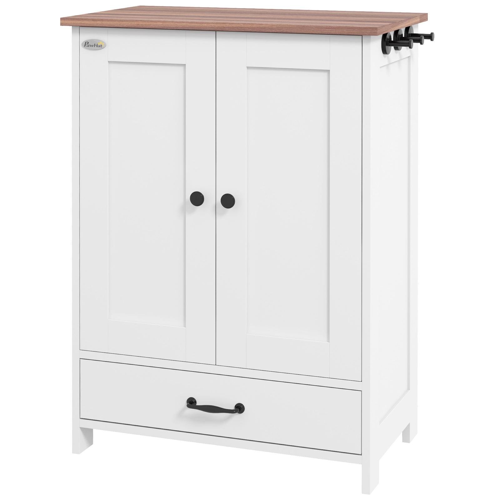 White Raised Dog Feeder Station with Storage for Medium Dogs