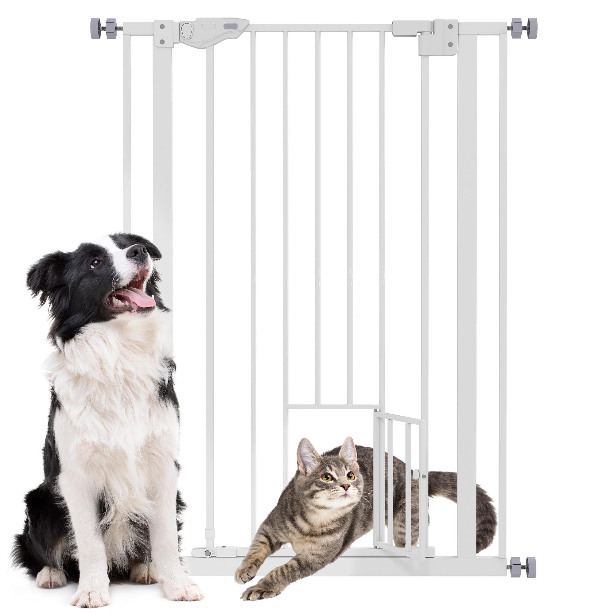 White Alloy Steel Pet Gate with Cat Door, 29-31.5 in