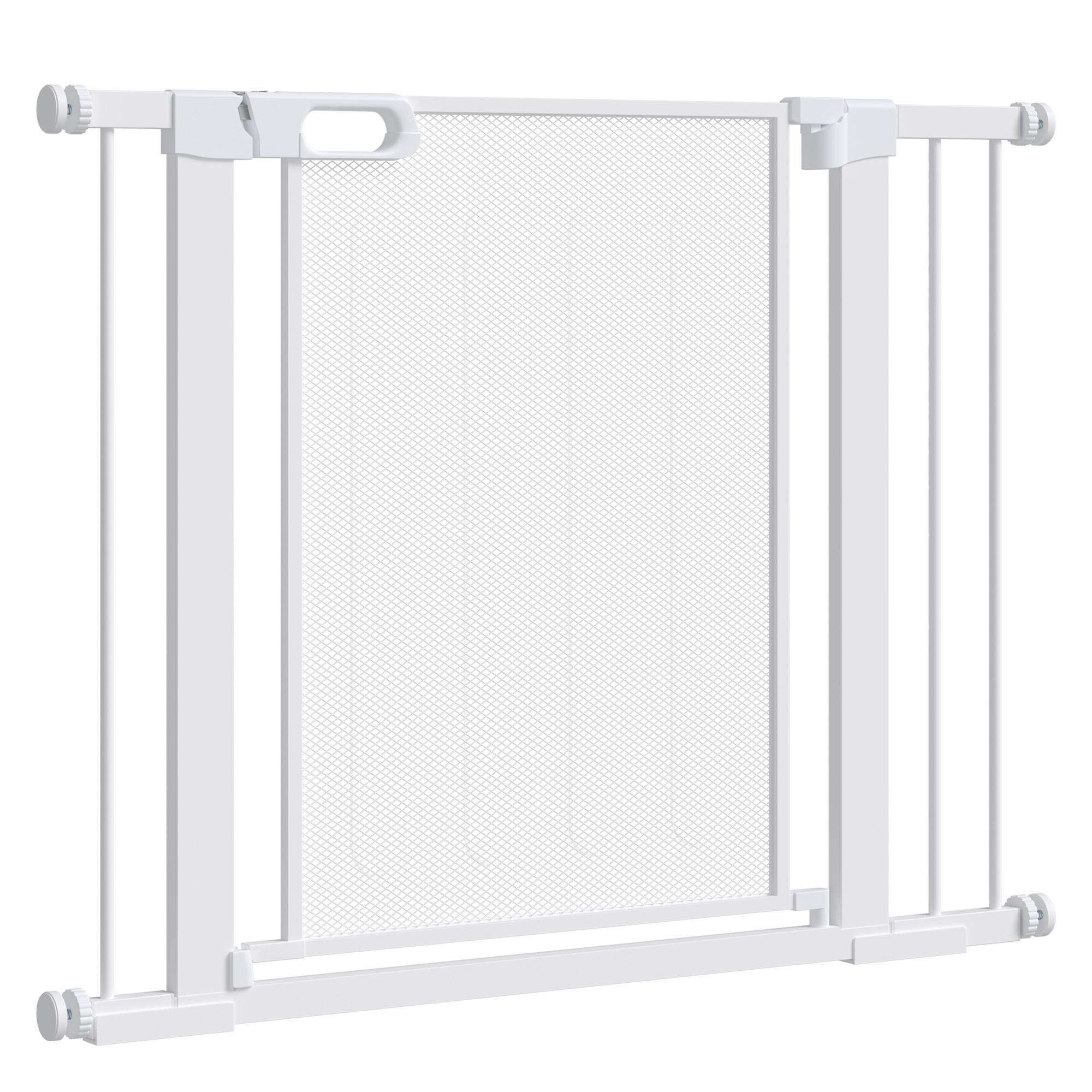 White Alloy Steel Dog Gate with Auto-Closing Door, 29.5-40.6 in