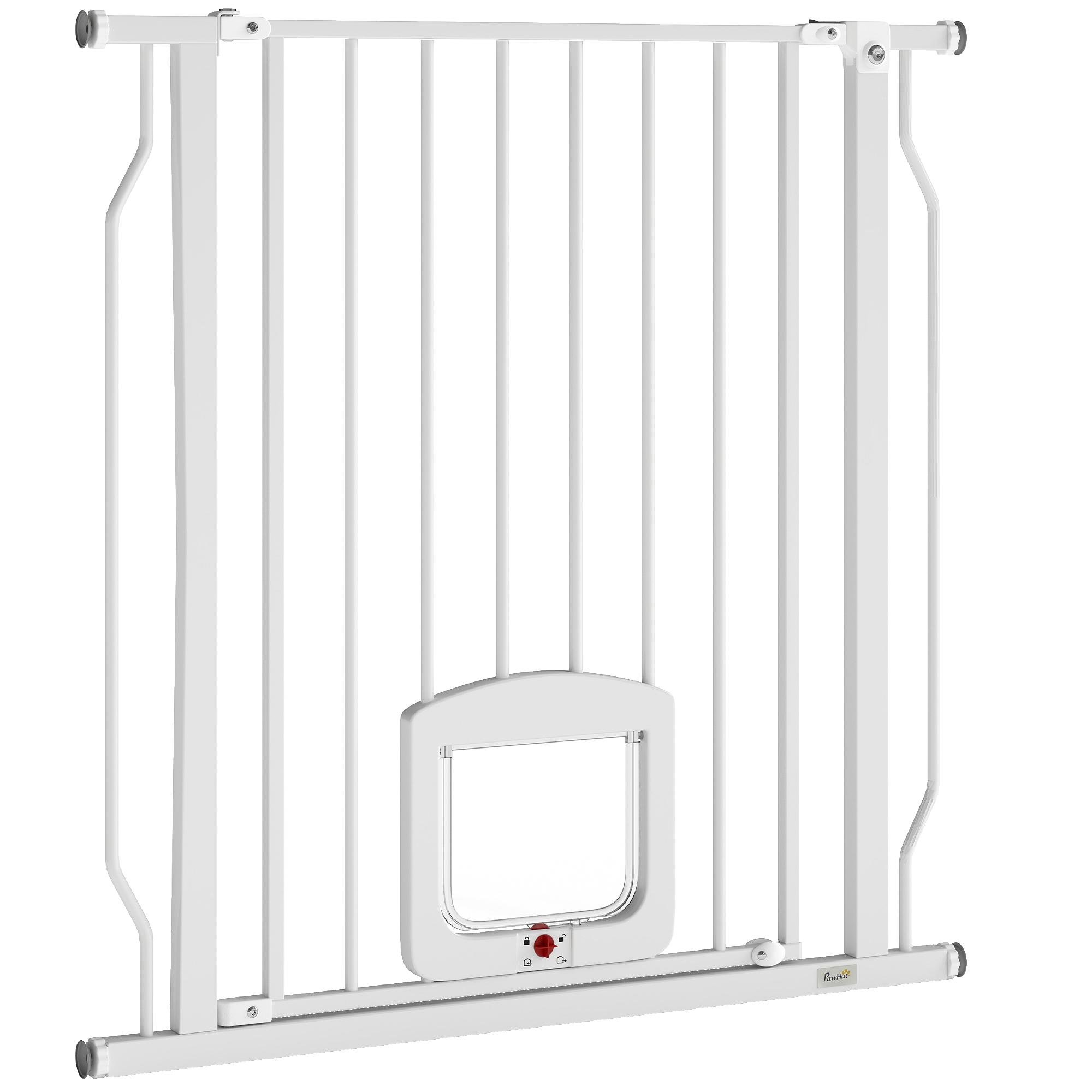 White Cat Flap Pet Gate, Adjustable 29.5–33.5 in