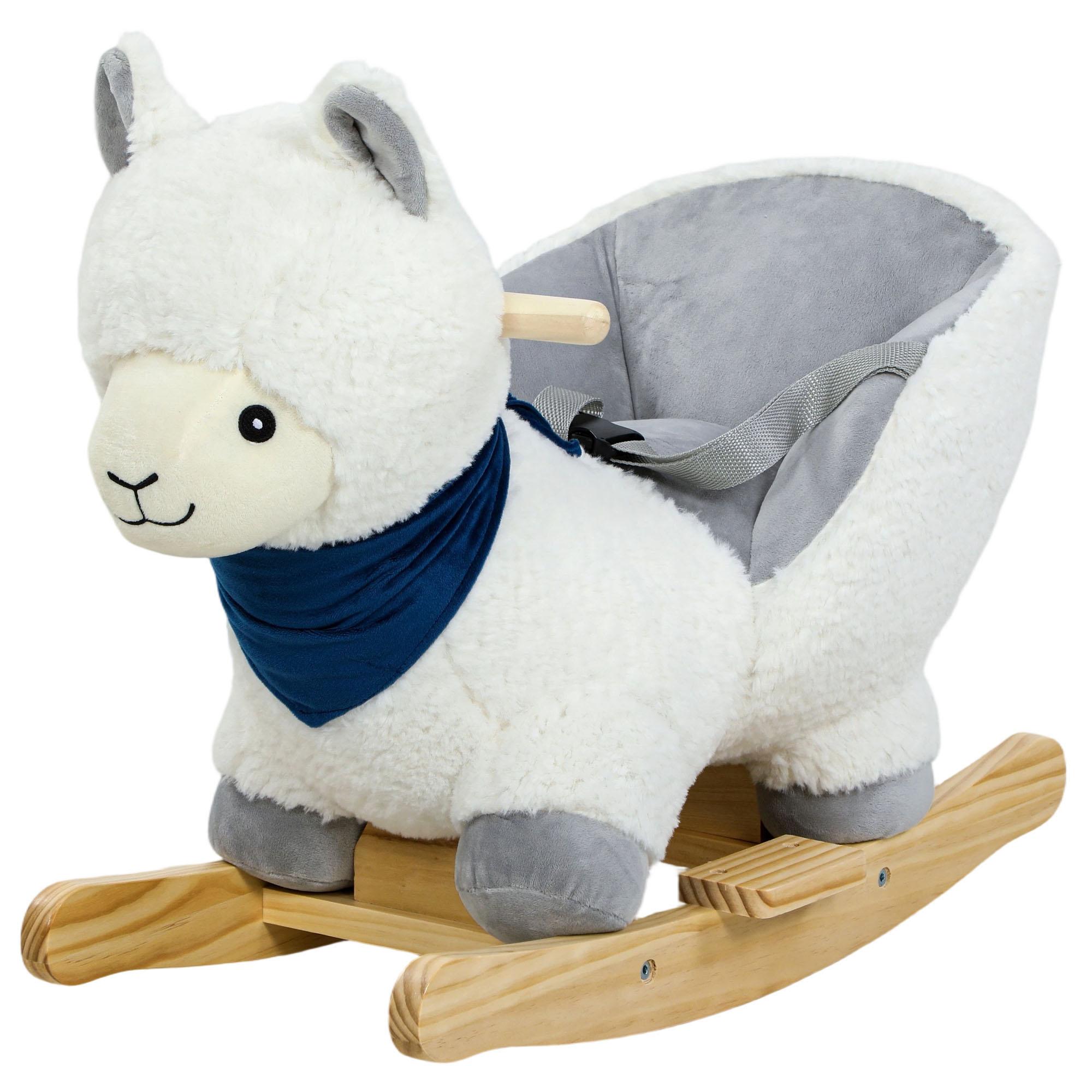 White Alpaca Rocking Horse with Seat Belt for Toddlers
