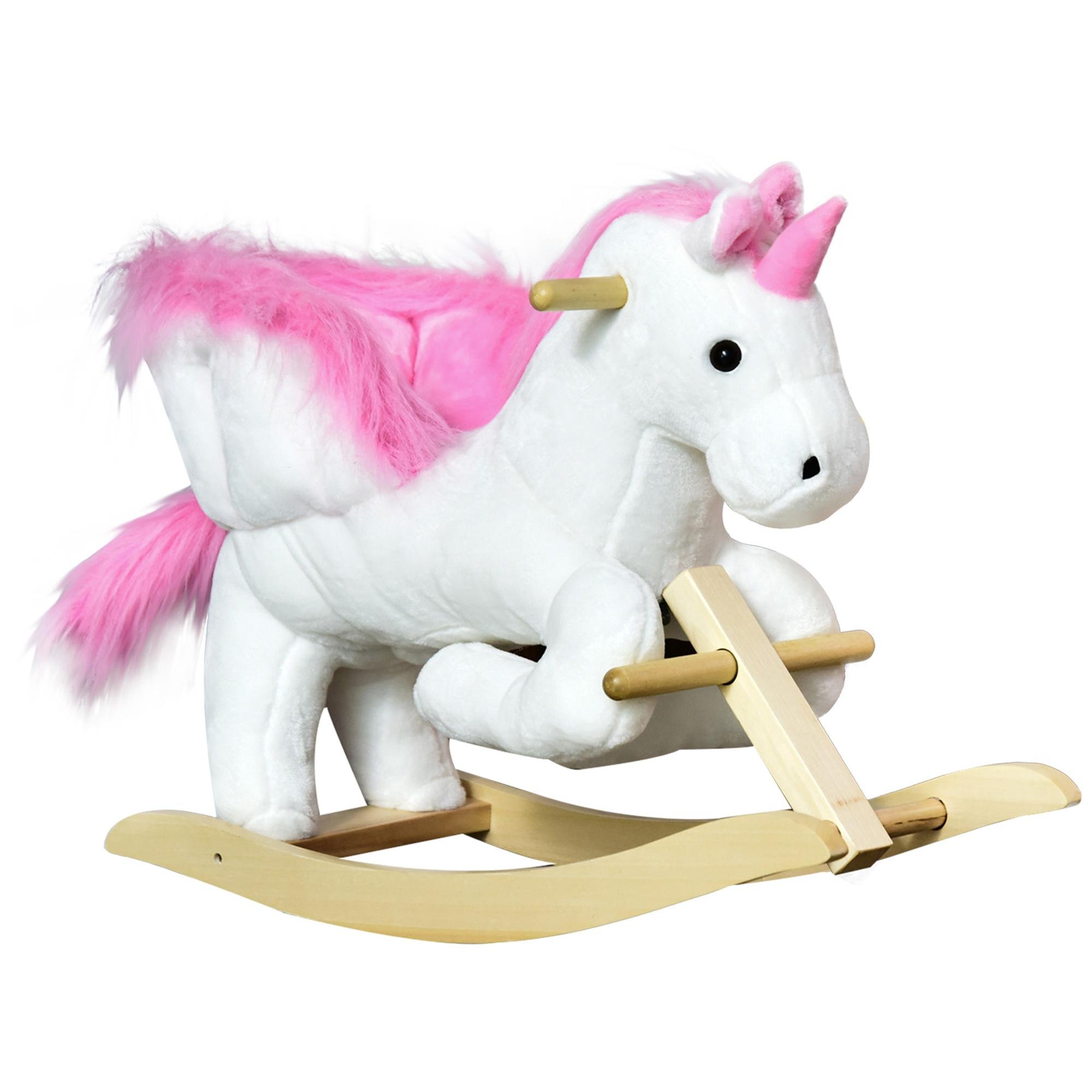 White Plush Unicorn Rocker with Ear-Pressed Lullaby