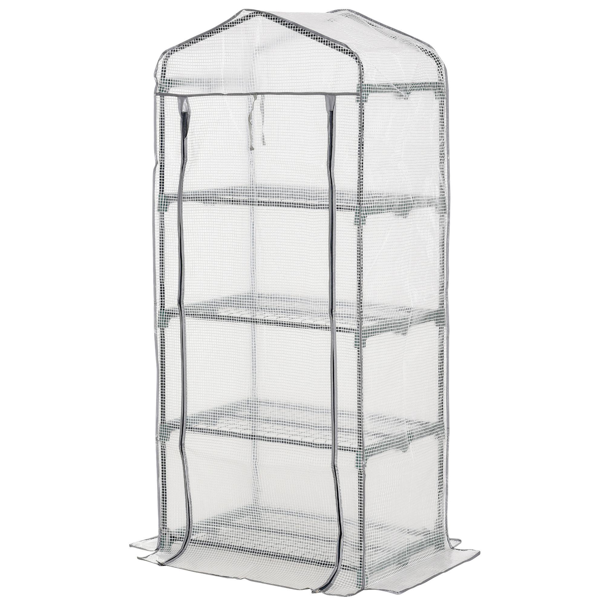 White Four Tier Greenhouse with Roll-Up Door, 63 in