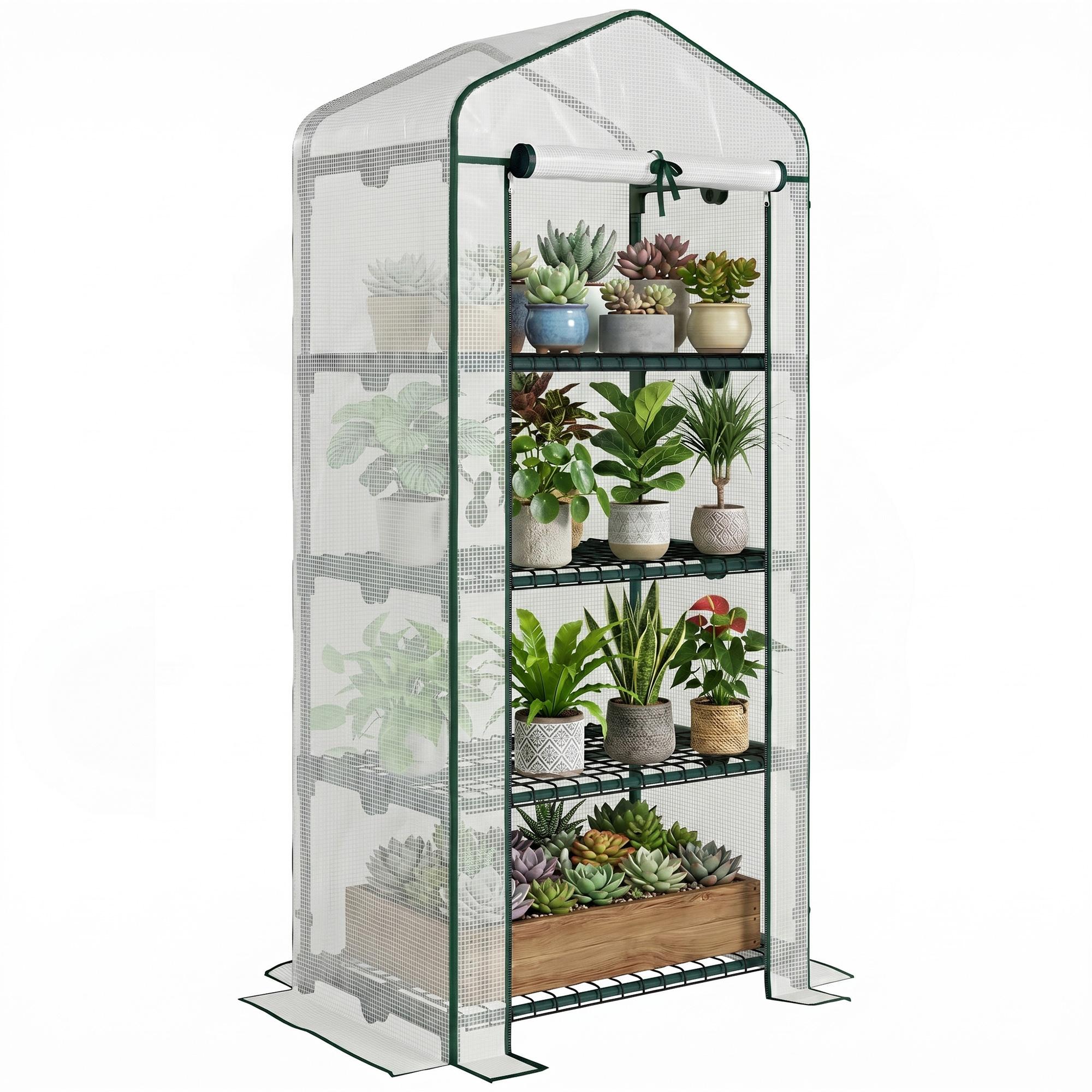 White Steel Patio Greenhouse with Four Removable Shelves